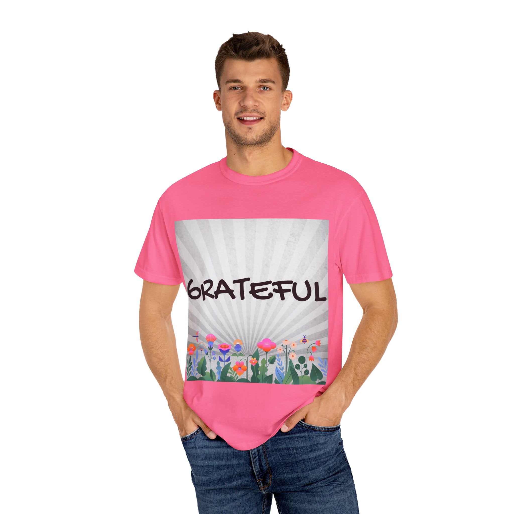 Grateful Floral T-Shirt, Positive Vibe Tee, Gift for Friends, Motivational Apparel, Spring or Summer Style