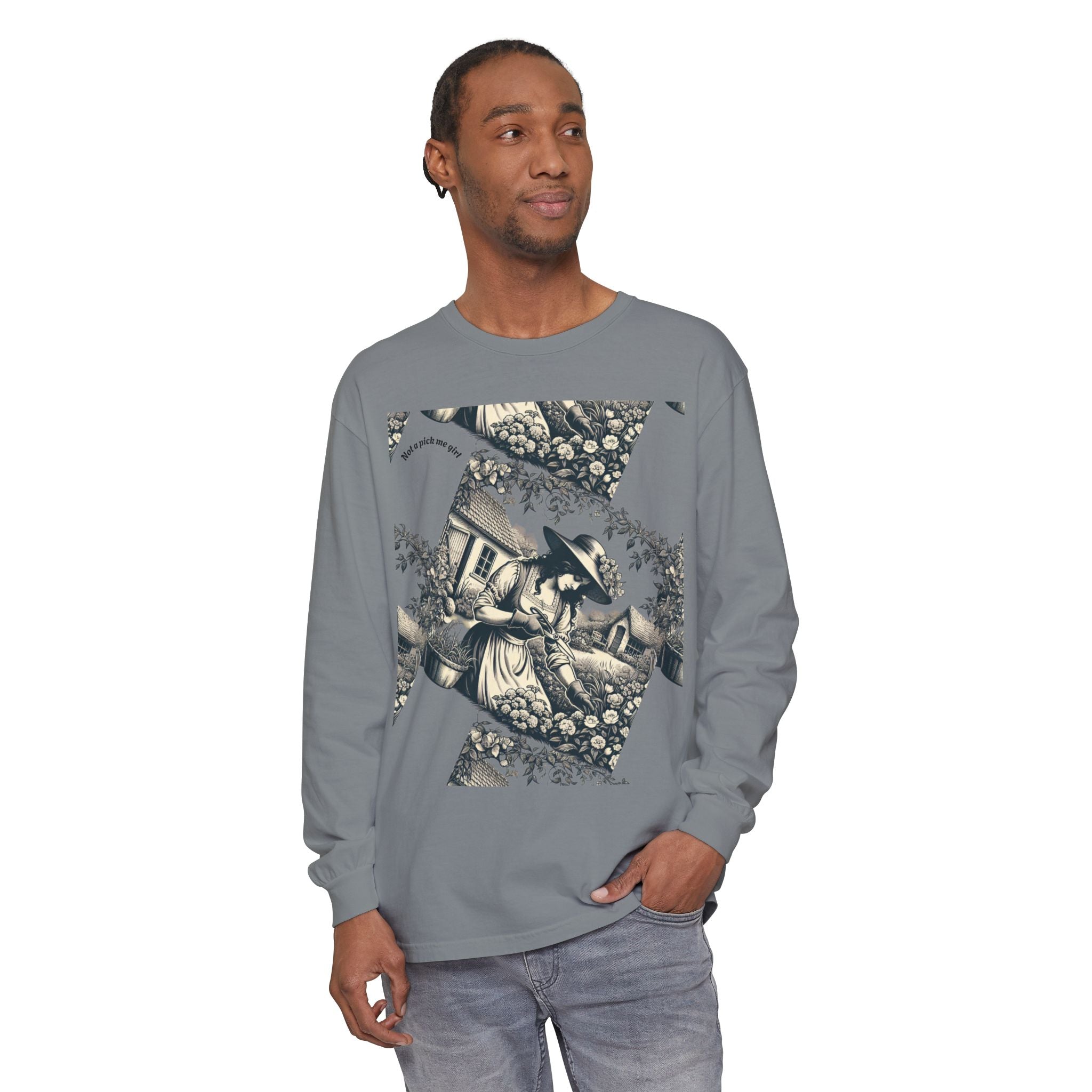 Gardening Art Long Sleeve Tee, Unisex Vintage Style Shirt, Floral Gift for Plant Lovers, Casual Fall Outfit, Eco-Friendly Clothing