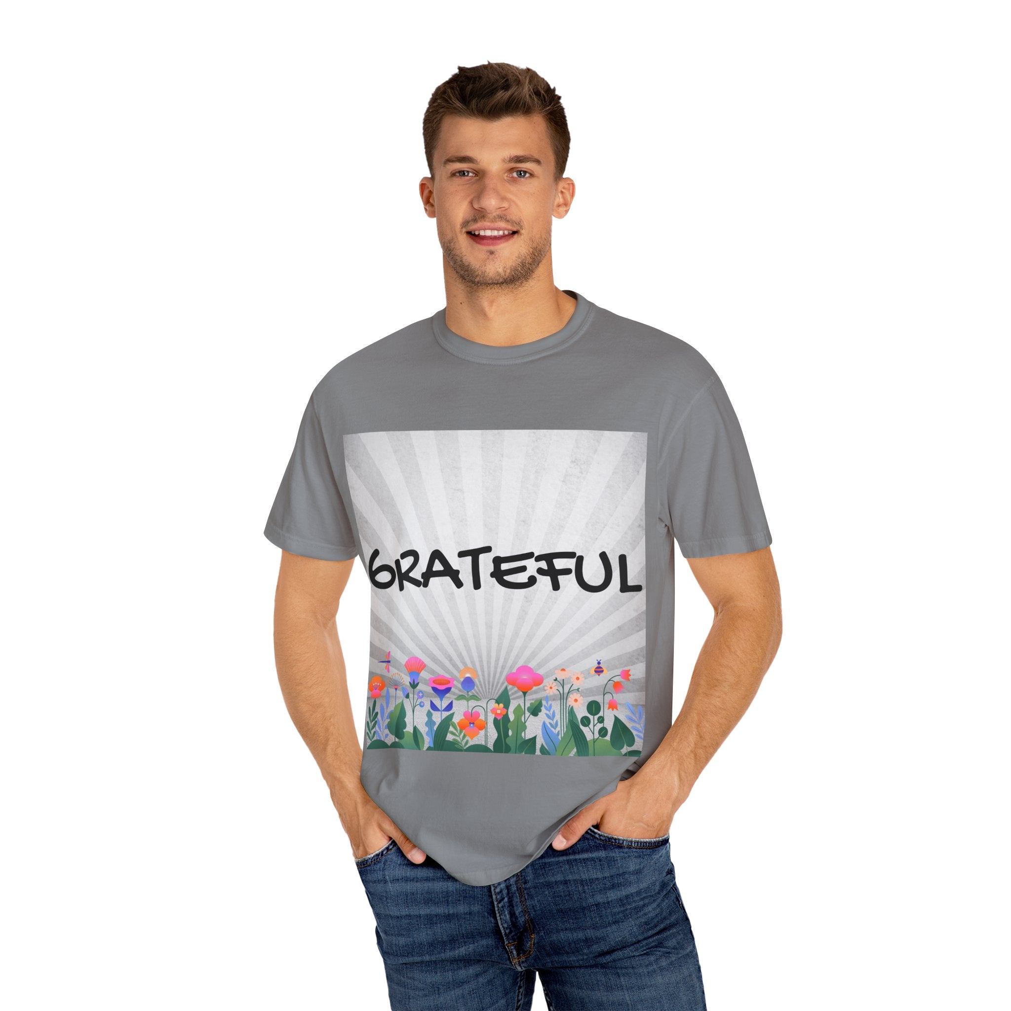 Grateful Floral T-Shirt, Positive Vibe Tee, Gift for Friends, Motivational Apparel, Spring or Summer Style