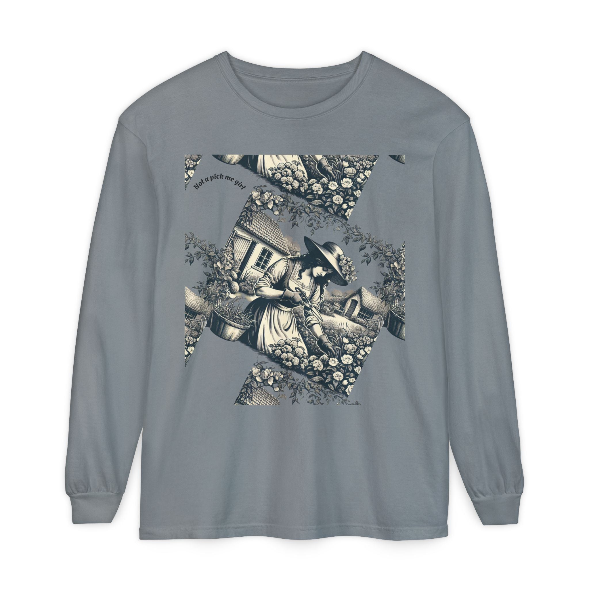 Gardening Art Long Sleeve Tee, Unisex Vintage Style Shirt, Floral Gift for Plant Lovers, Casual Fall Outfit, Eco-Friendly Clothing