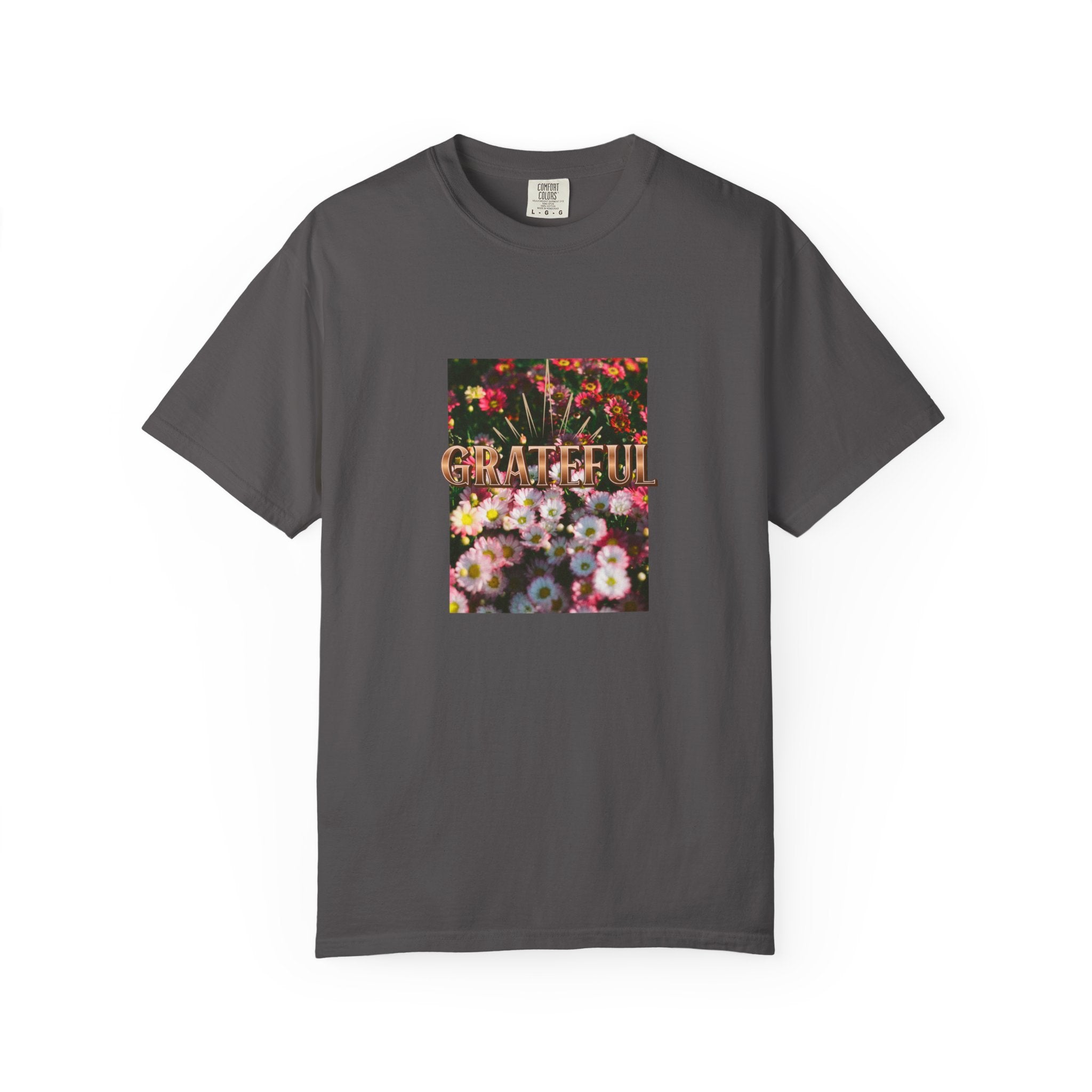 Unisex Garment-Dyed T-shirt with 'Grateful' Floral Design, Casual Gift, Boho Style, Birthday Wear, Positive Vibes