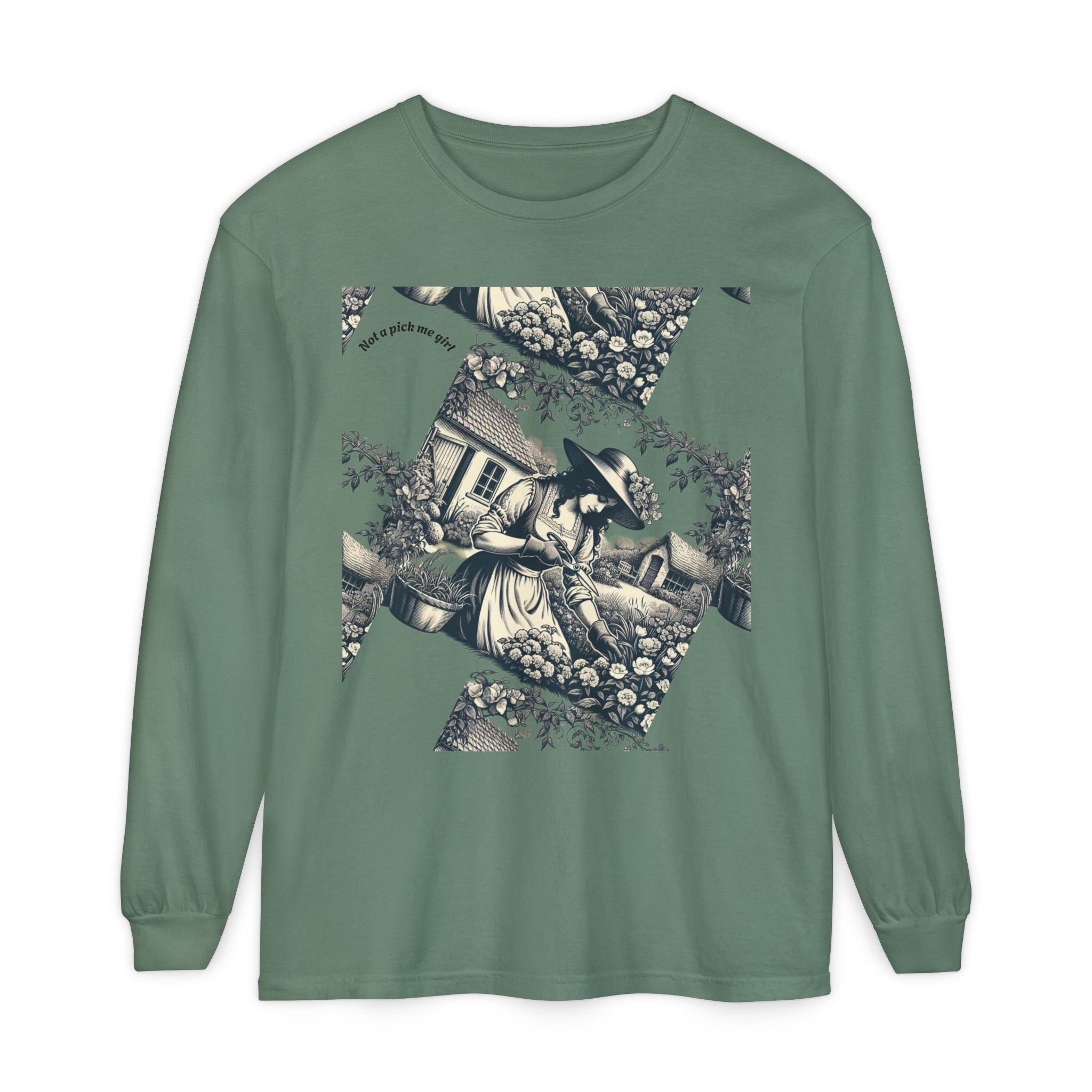 Gardening Art Long Sleeve Tee, Unisex Vintage Style Shirt, Floral Gift for Plant Lovers, Casual Fall Outfit, Eco-Friendly Clothing