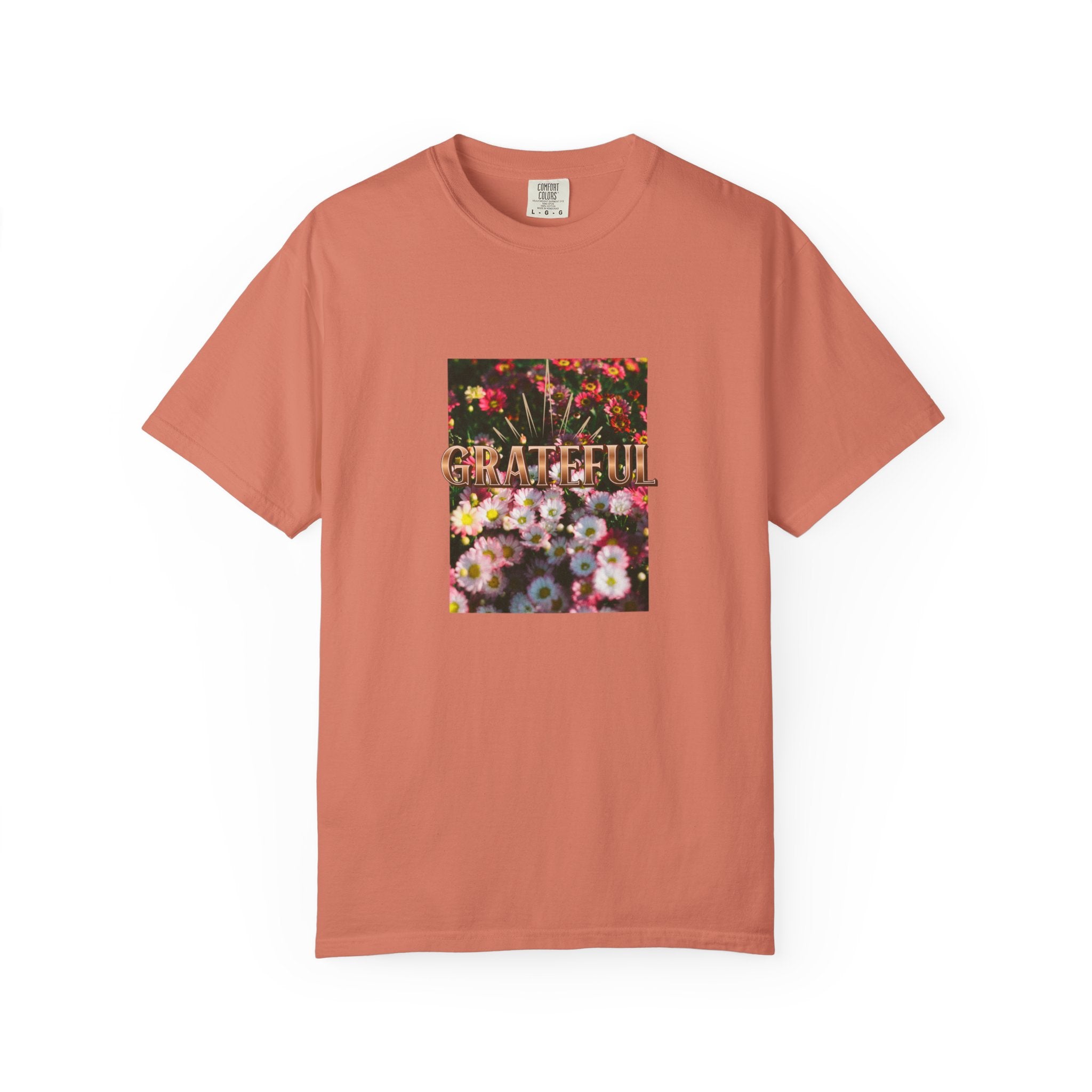 Unisex Garment-Dyed T-shirt with 'Grateful' Floral Design, Casual Gift, Boho Style, Birthday Wear, Positive Vibes