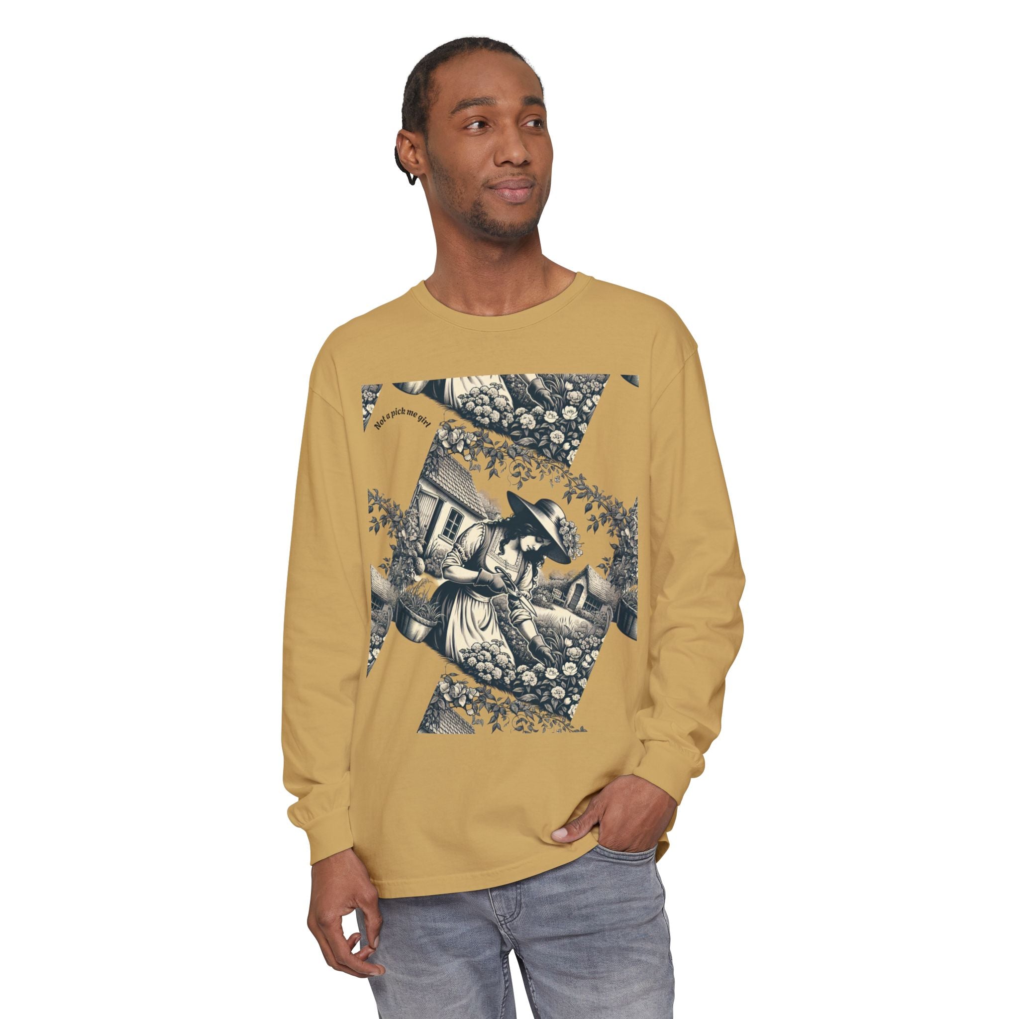 Gardening Art Long Sleeve Tee, Unisex Vintage Style Shirt, Floral Gift for Plant Lovers, Casual Fall Outfit, Eco-Friendly Clothing