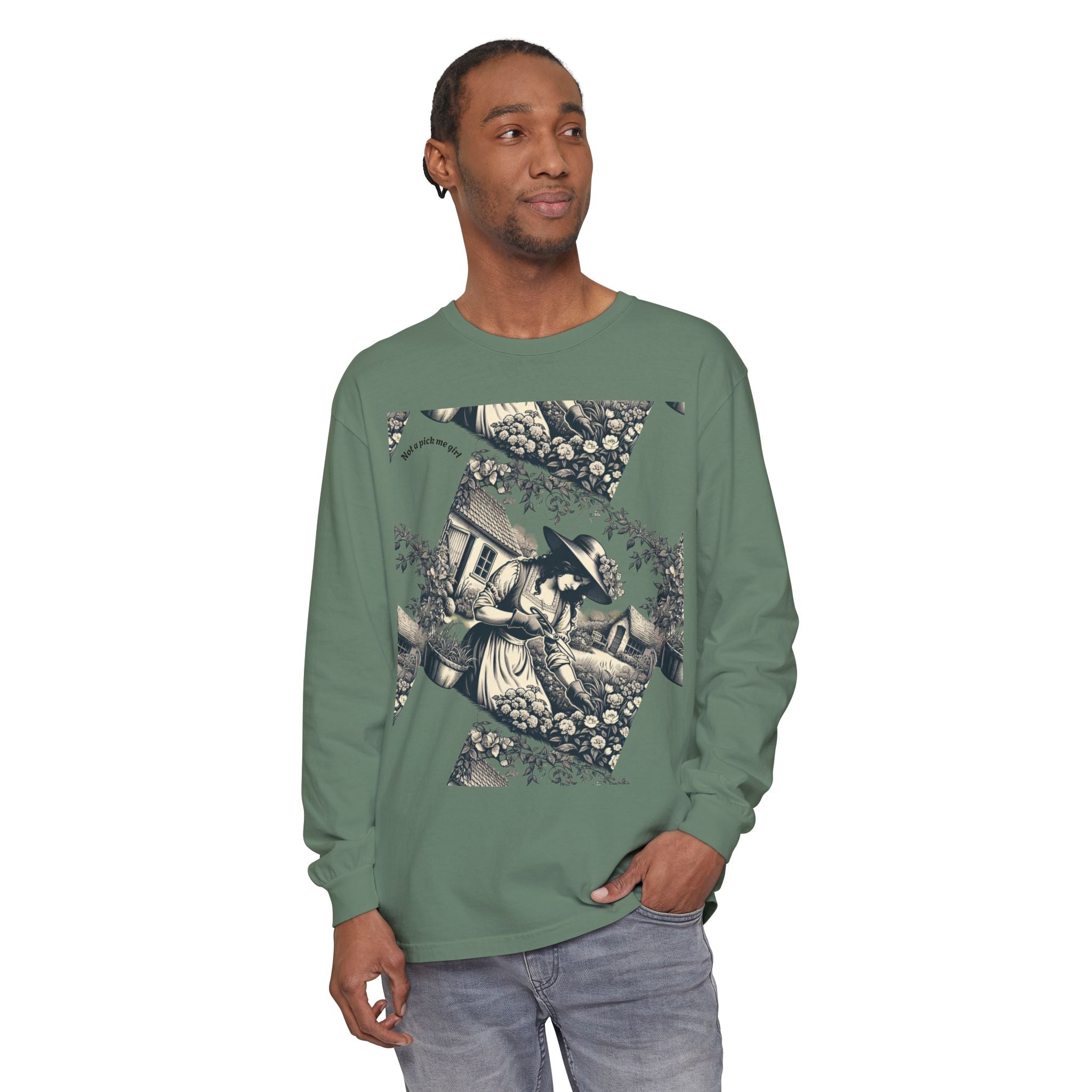 Gardening Art Long Sleeve Tee, Unisex Vintage Style Shirt, Floral Gift for Plant Lovers, Casual Fall Outfit, Eco-Friendly Clothing