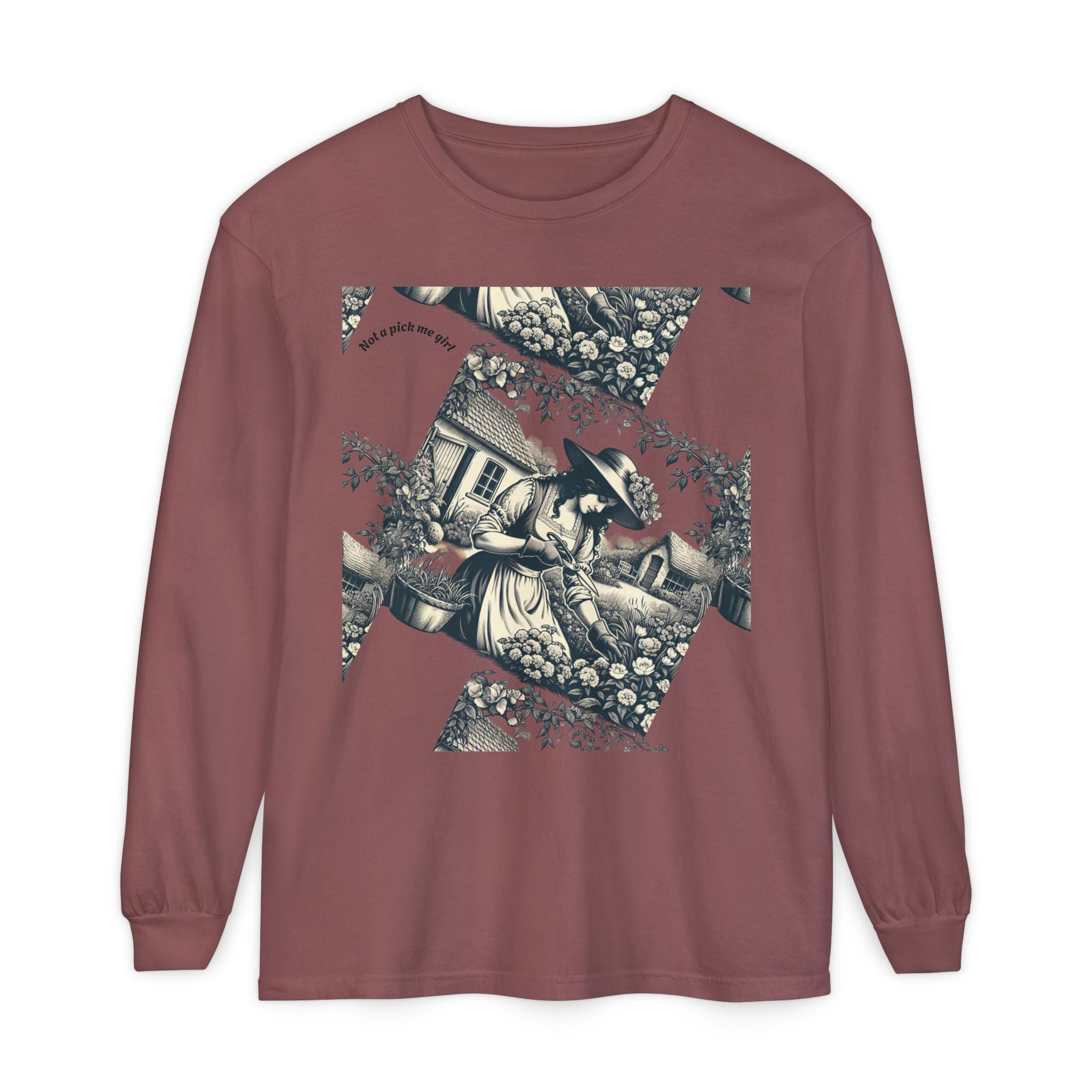 Gardening Art Long Sleeve Tee, Unisex Vintage Style Shirt, Floral Gift for Plant Lovers, Casual Fall Outfit, Eco-Friendly Clothing