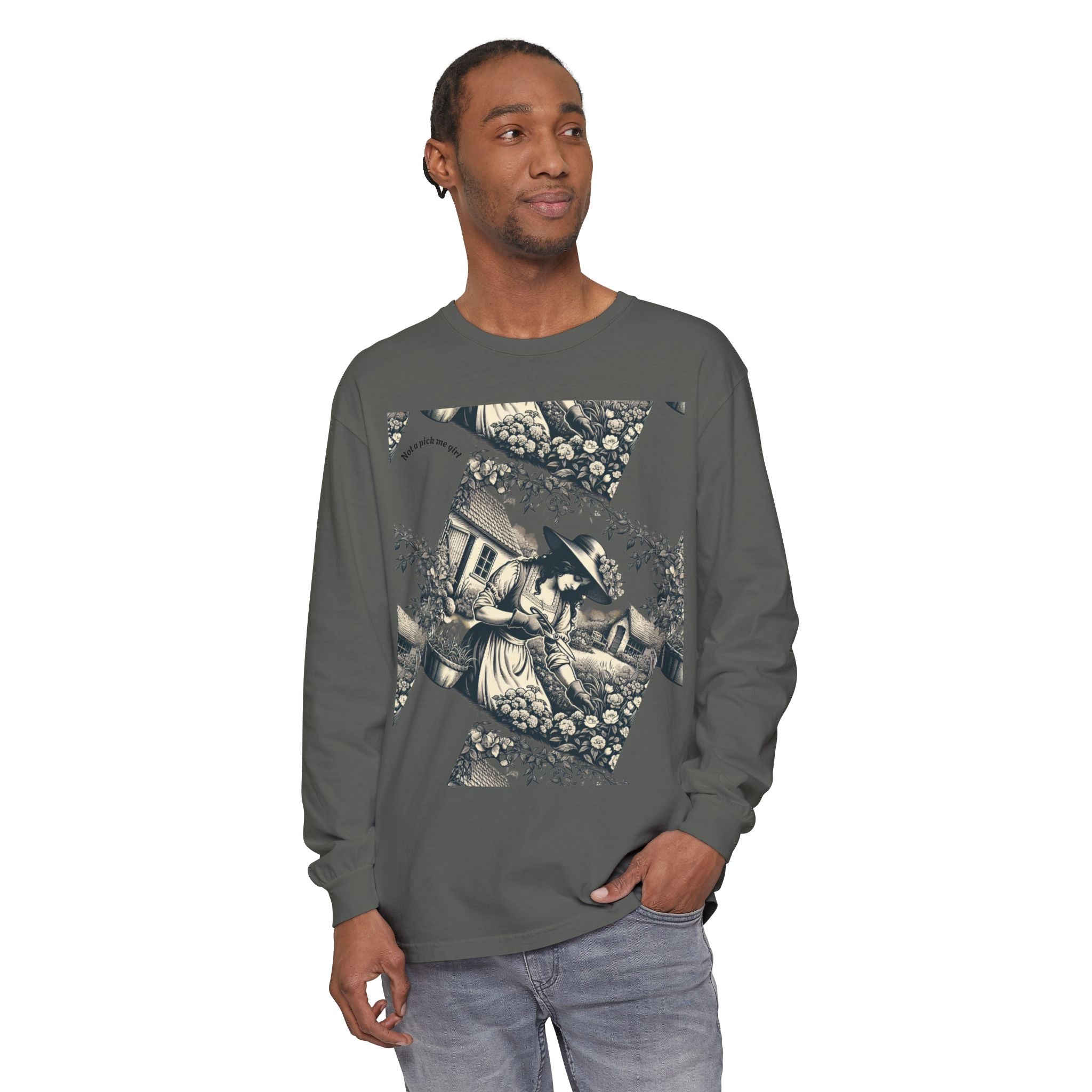 Gardening Art Long Sleeve Tee, Unisex Vintage Style Shirt, Floral Gift for Plant Lovers, Casual Fall Outfit, Eco-Friendly Clothing