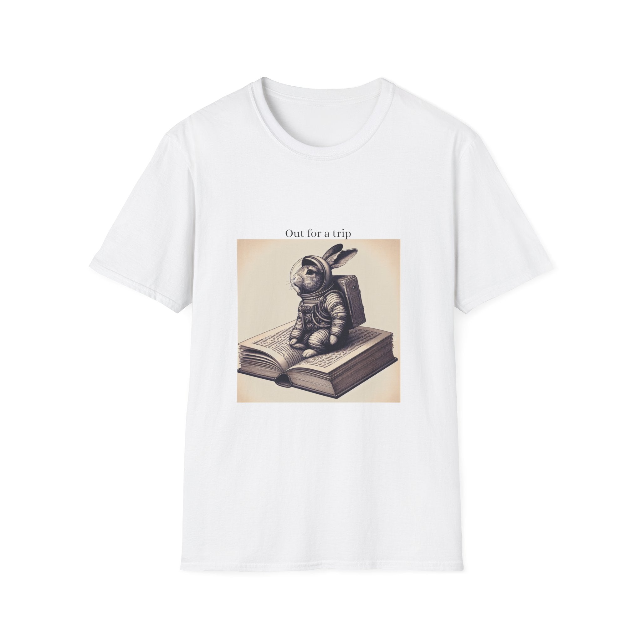 Astronaut Bunny T-Shirt, Cozy Illustration Top, Gift for Book Lovers, Quirky Fashion, Weekend Wear