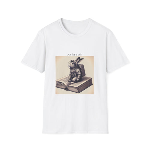 Astronaut Bunny T-Shirt, Cozy Illustration Top, Gift for Book Lovers, Quirky Fashion, Weekend Wear