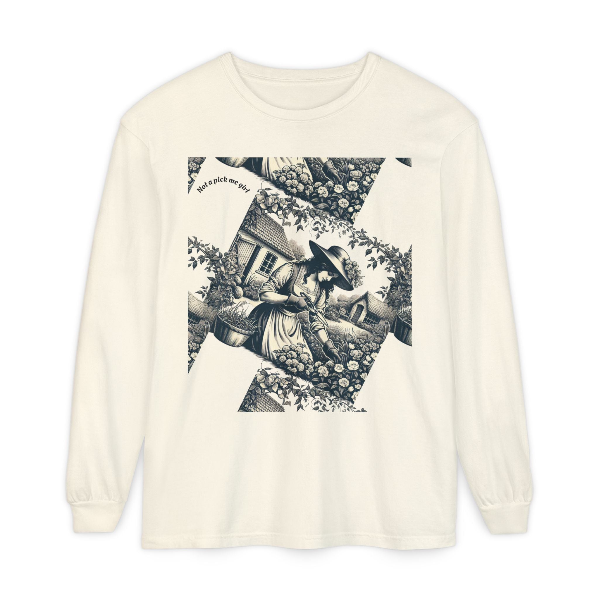 Gardening Art Long Sleeve Tee, Unisex Vintage Style Shirt, Floral Gift for Plant Lovers, Casual Fall Outfit, Eco-Friendly Clothing