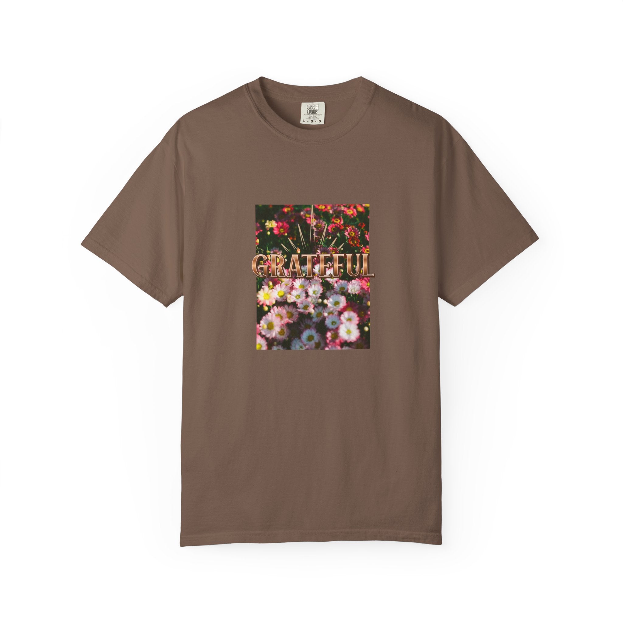 Unisex Garment-Dyed T-shirt with 'Grateful' Floral Design, Casual Gift, Boho Style, Birthday Wear, Positive Vibes