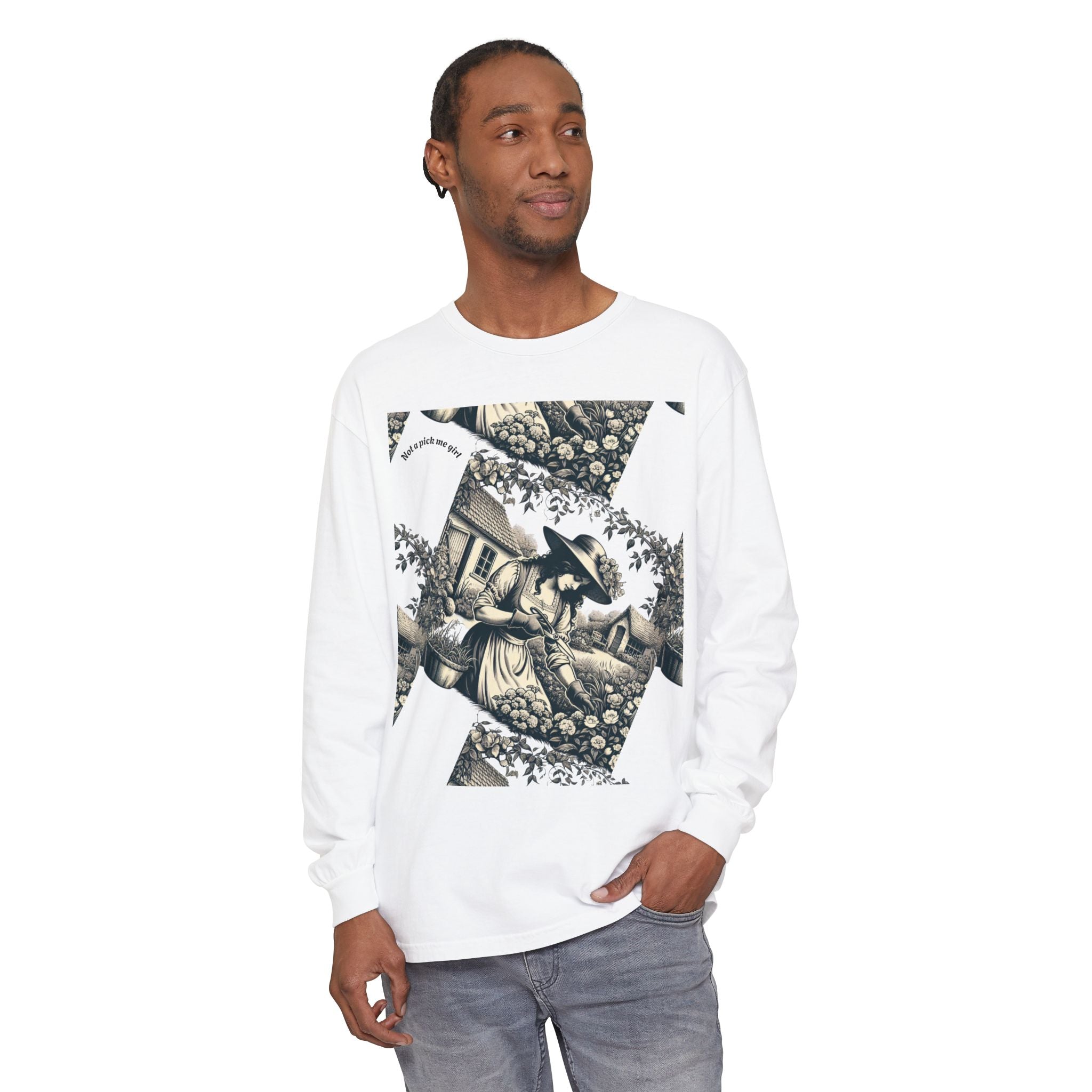 Gardening Art Long Sleeve Tee, Unisex Vintage Style Shirt, Floral Gift for Plant Lovers, Casual Fall Outfit, Eco-Friendly Clothing