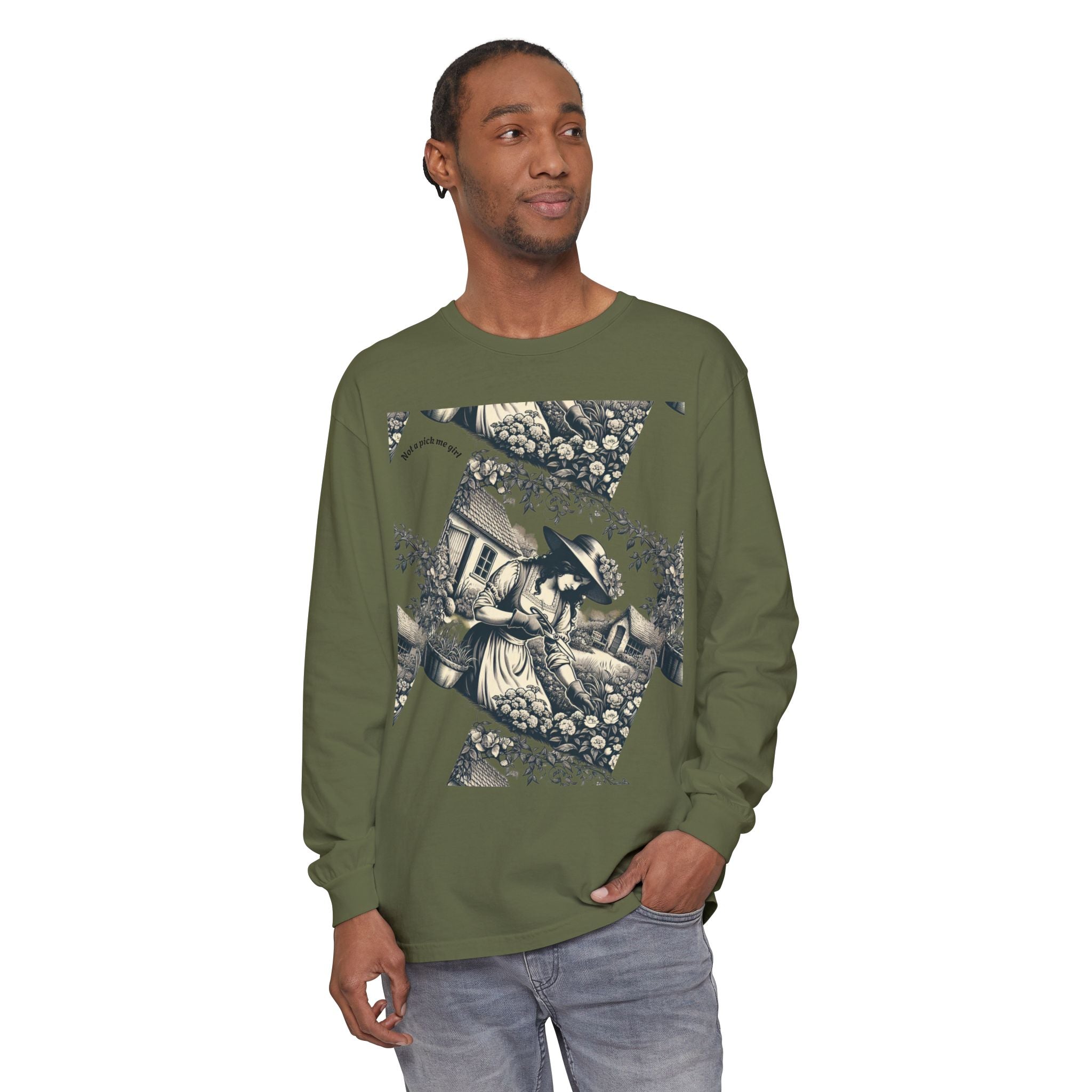 Gardening Art Long Sleeve Tee, Unisex Vintage Style Shirt, Floral Gift for Plant Lovers, Casual Fall Outfit, Eco-Friendly Clothing