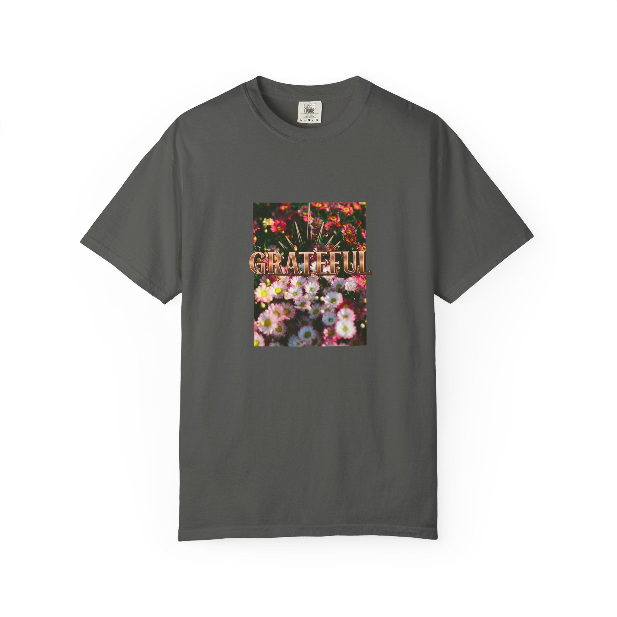 Unisex Garment-Dyed T-shirt with 'Grateful' Floral Design, Casual Gift, Boho Style, Birthday Wear, Positive Vibes