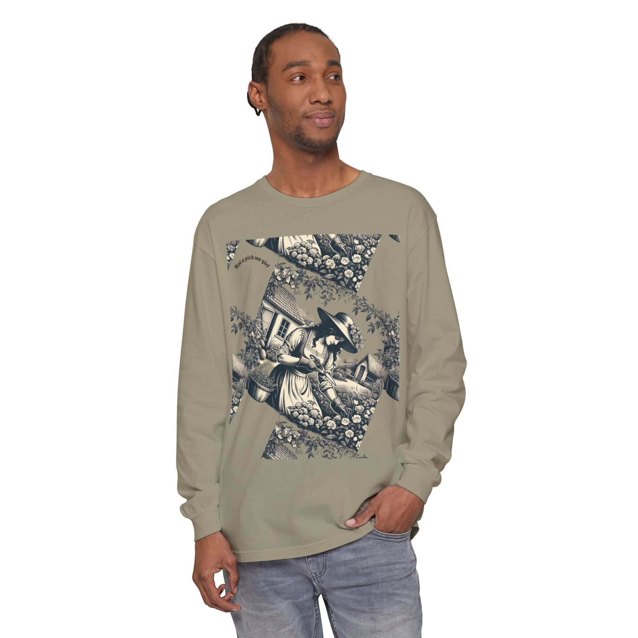 Gardening Art Long Sleeve Tee, Unisex Vintage Style Shirt, Floral Gift for Plant Lovers, Casual Fall Outfit, Eco-Friendly Clothing