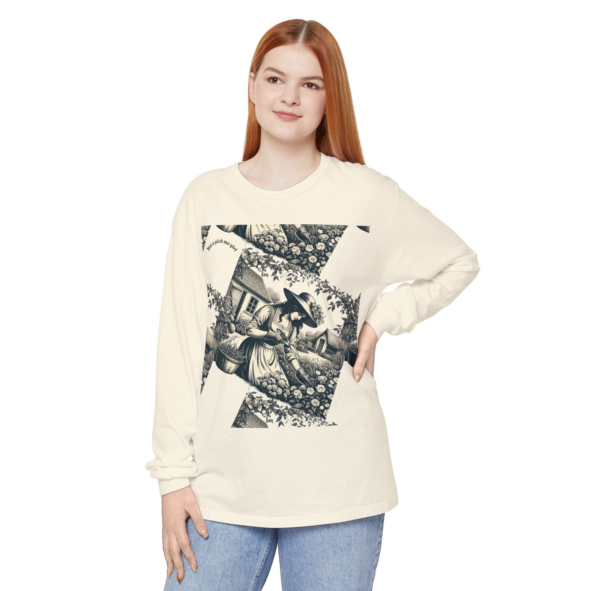 Gardening Art Long Sleeve Tee, Unisex Vintage Style Shirt, Floral Gift for Plant Lovers, Casual Fall Outfit, Eco-Friendly Clothing