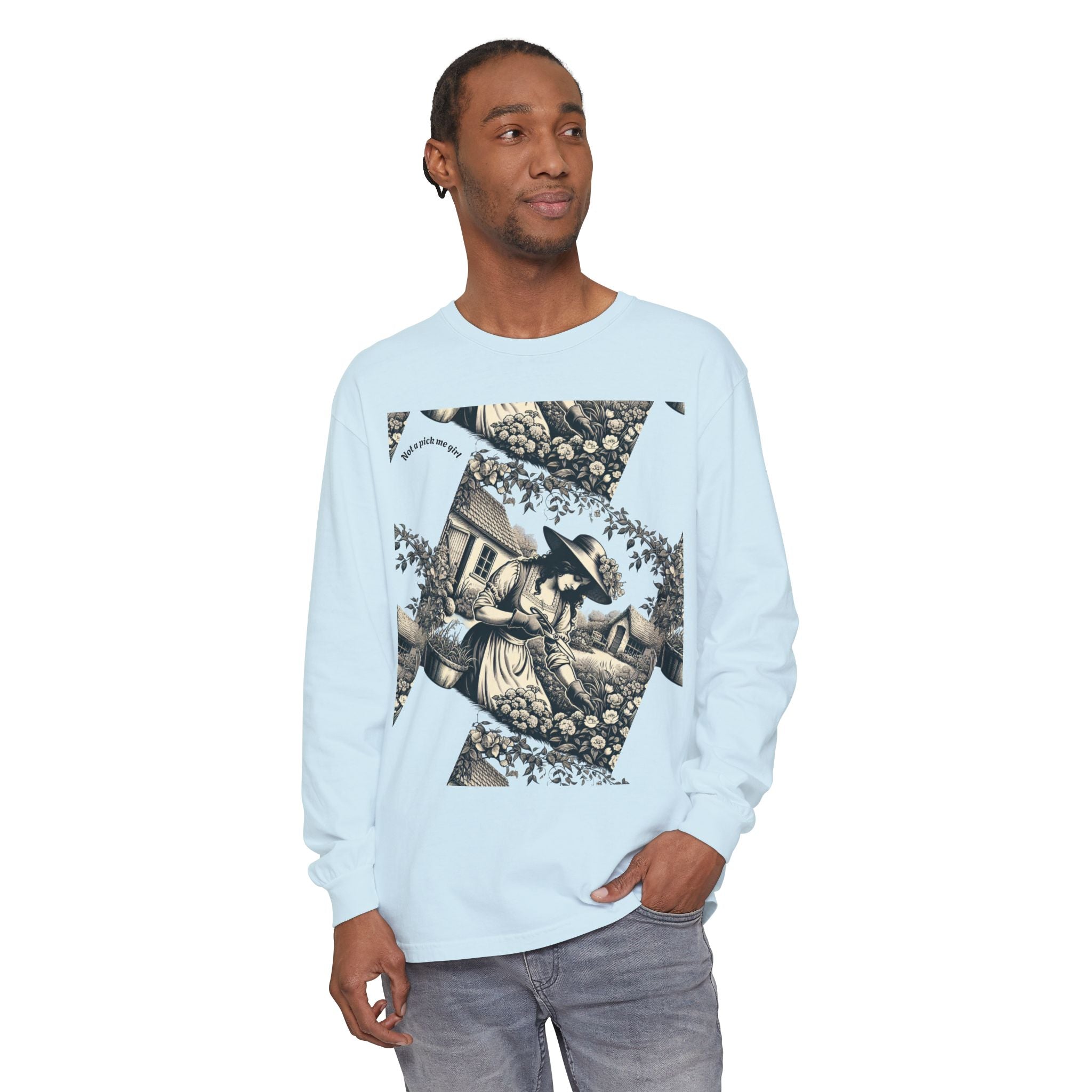 Gardening Art Long Sleeve Tee, Unisex Vintage Style Shirt, Floral Gift for Plant Lovers, Casual Fall Outfit, Eco-Friendly Clothing