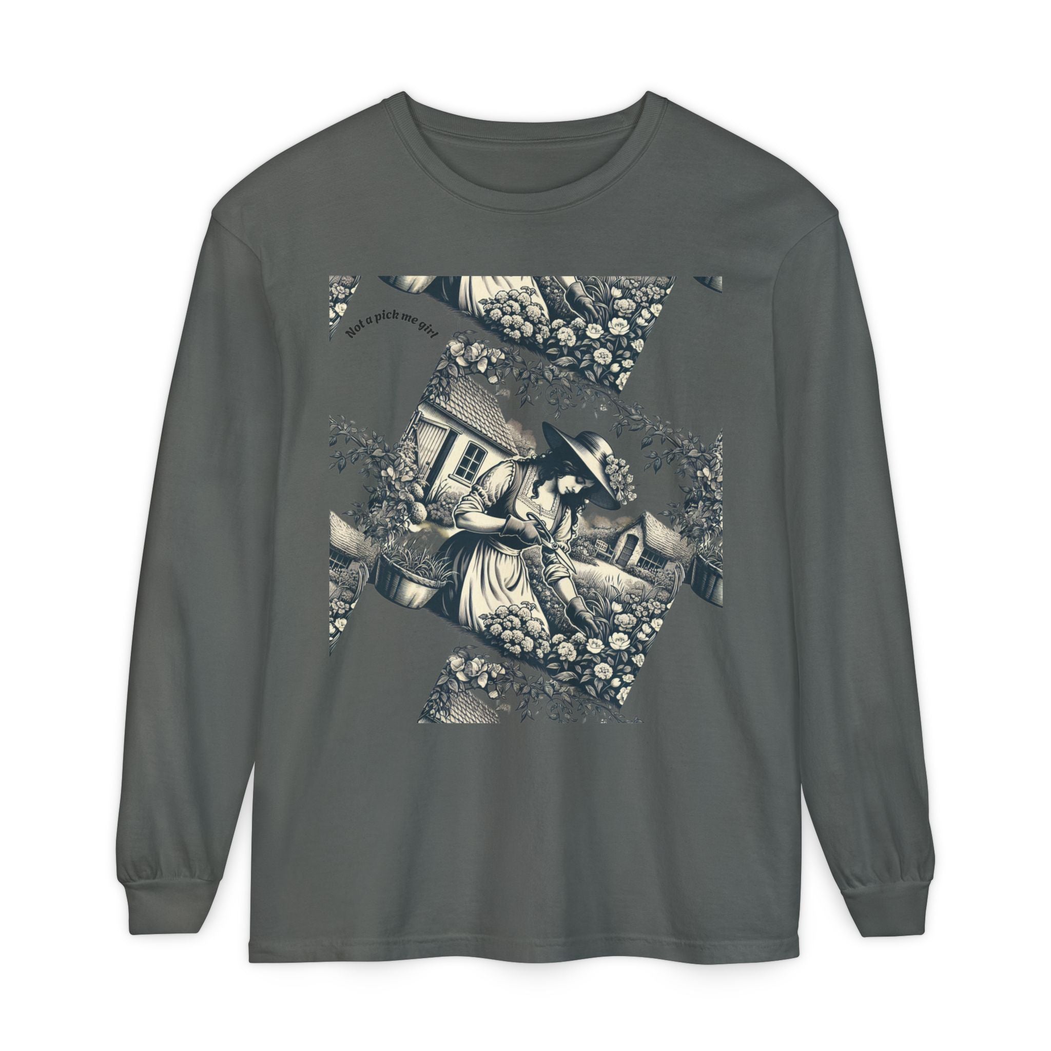 Gardening Art Long Sleeve Tee, Unisex Vintage Style Shirt, Floral Gift for Plant Lovers, Casual Fall Outfit, Eco-Friendly Clothing