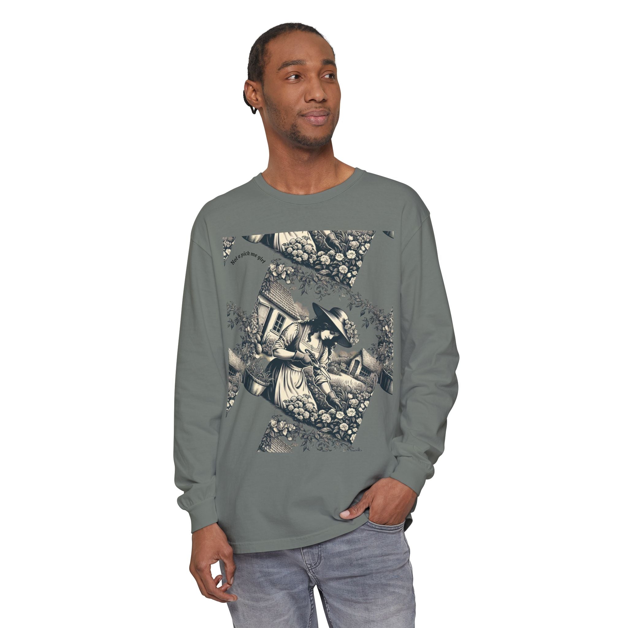 Gardening Art Long Sleeve Tee, Unisex Vintage Style Shirt, Floral Gift for Plant Lovers, Casual Fall Outfit, Eco-Friendly Clothing