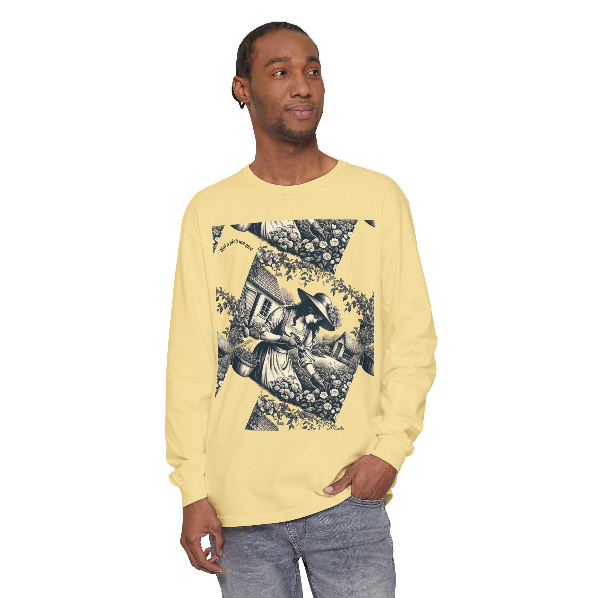 Gardening Art Long Sleeve Tee, Unisex Vintage Style Shirt, Floral Gift for Plant Lovers, Casual Fall Outfit, Eco-Friendly Clothing