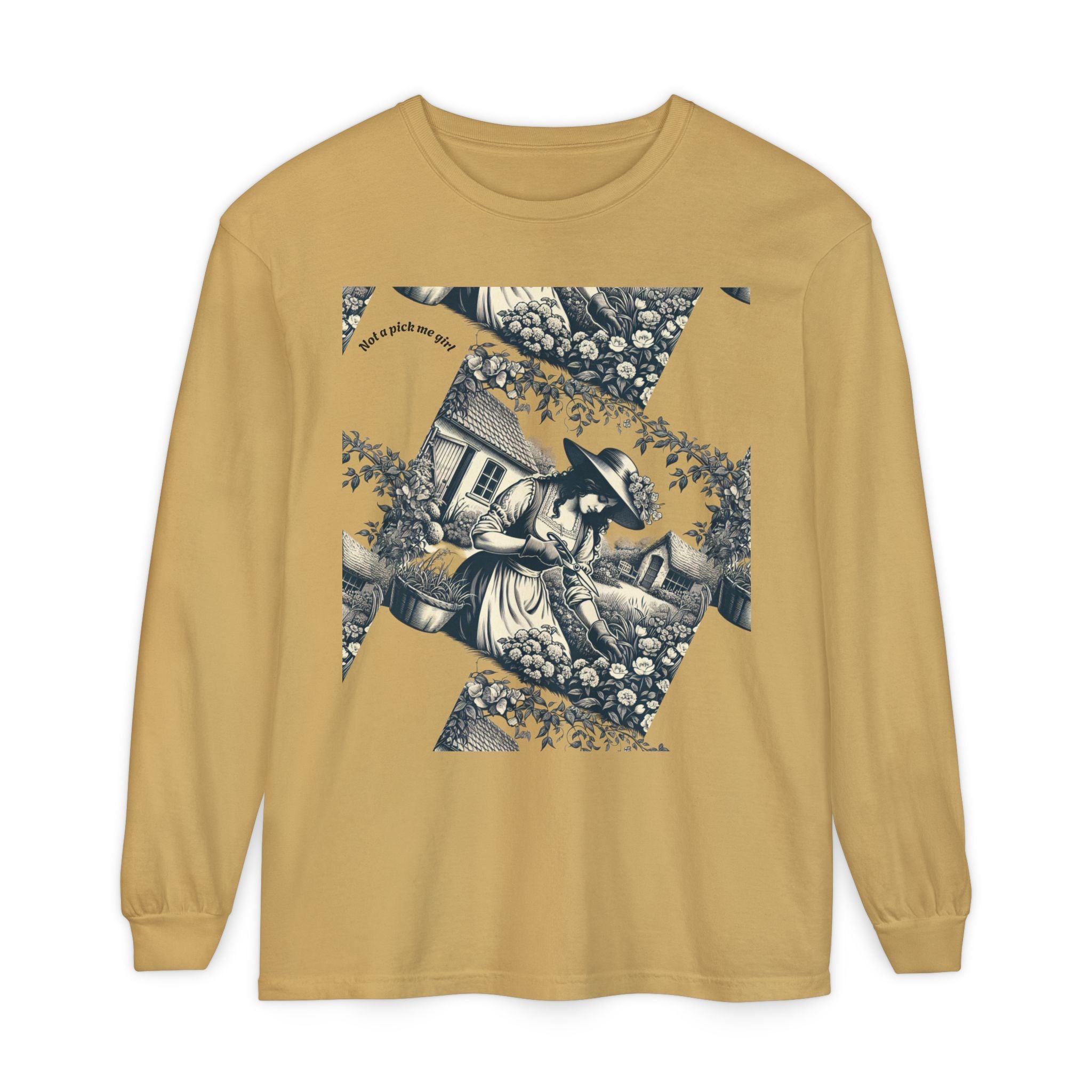 Gardening Art Long Sleeve Tee, Unisex Vintage Style Shirt, Floral Gift for Plant Lovers, Casual Fall Outfit, Eco-Friendly Clothing