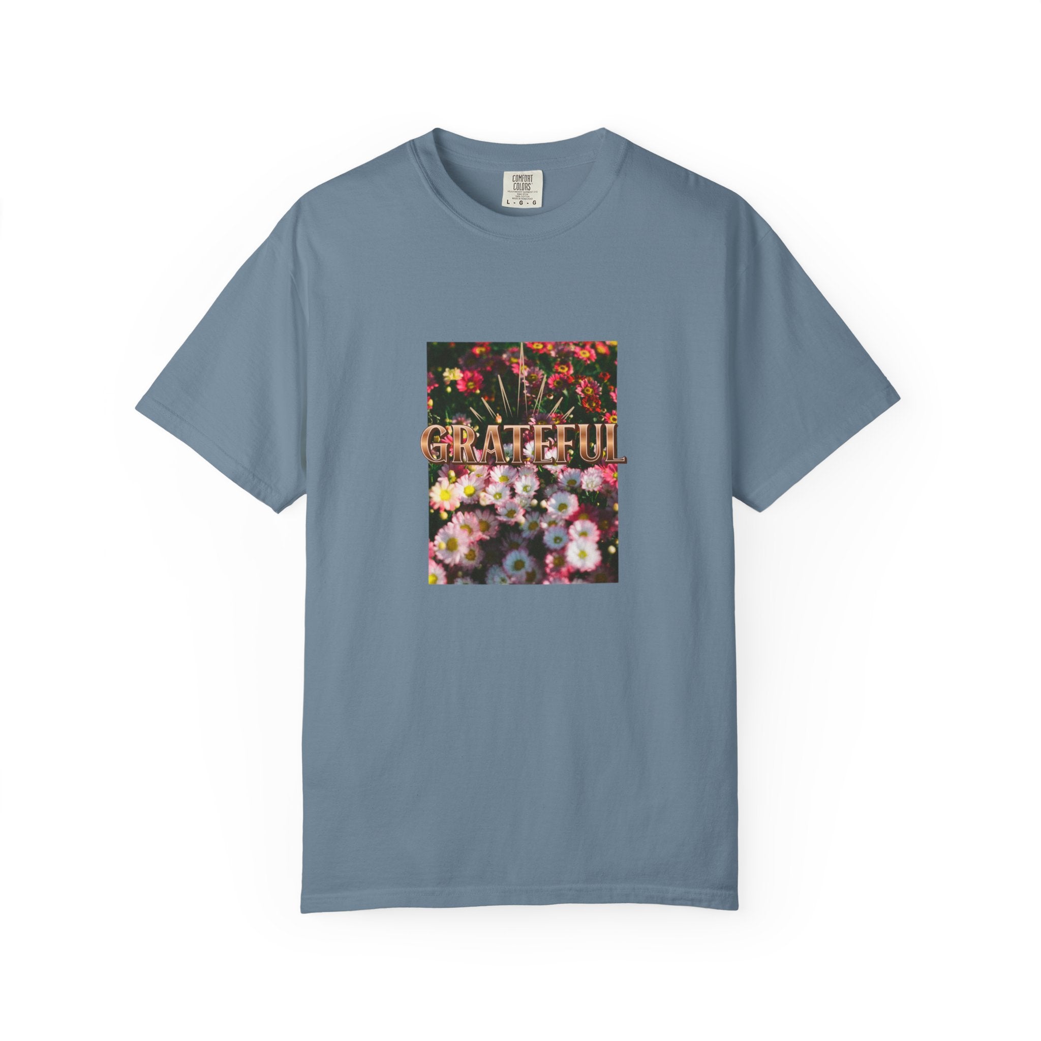 Unisex Garment-Dyed T-shirt with 'Grateful' Floral Design, Casual Gift, Boho Style, Birthday Wear, Positive Vibes