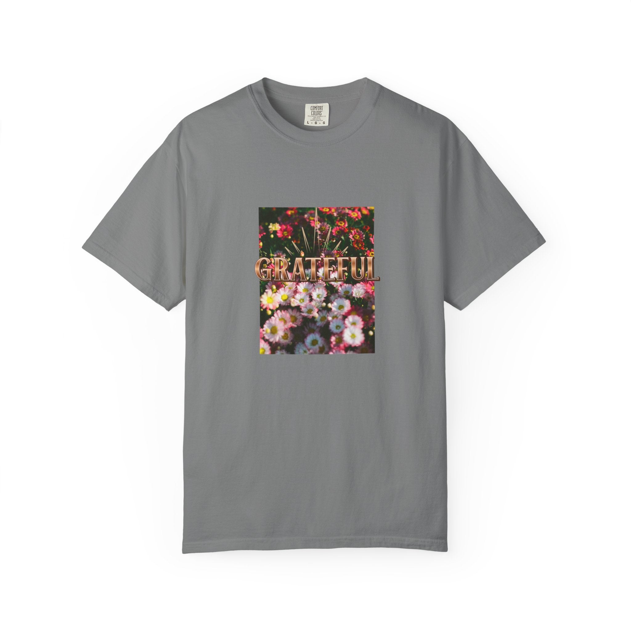 Unisex Garment-Dyed T-shirt with 'Grateful' Floral Design, Casual Gift, Boho Style, Birthday Wear, Positive Vibes