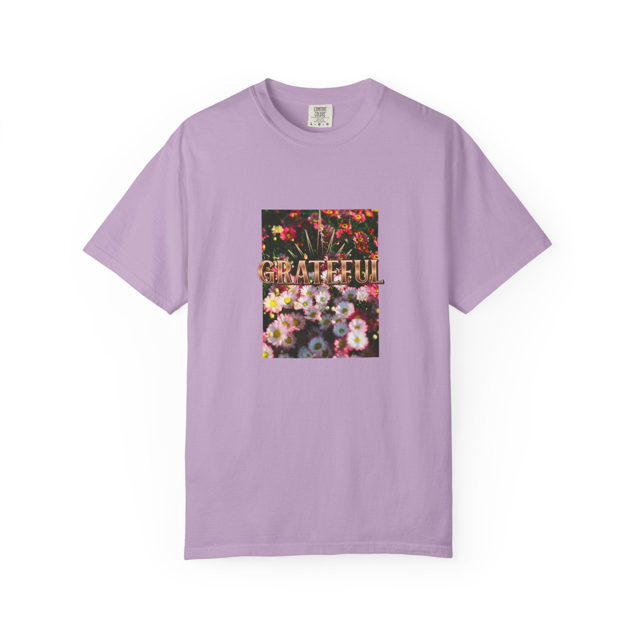 Unisex Garment-Dyed T-shirt with 'Grateful' Floral Design, Casual Gift, Boho Style, Birthday Wear, Positive Vibes
