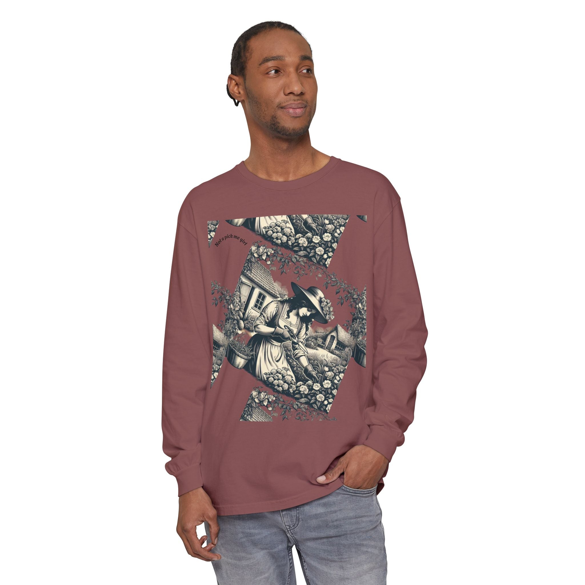 Gardening Art Long Sleeve Tee, Unisex Vintage Style Shirt, Floral Gift for Plant Lovers, Casual Fall Outfit, Eco-Friendly Clothing