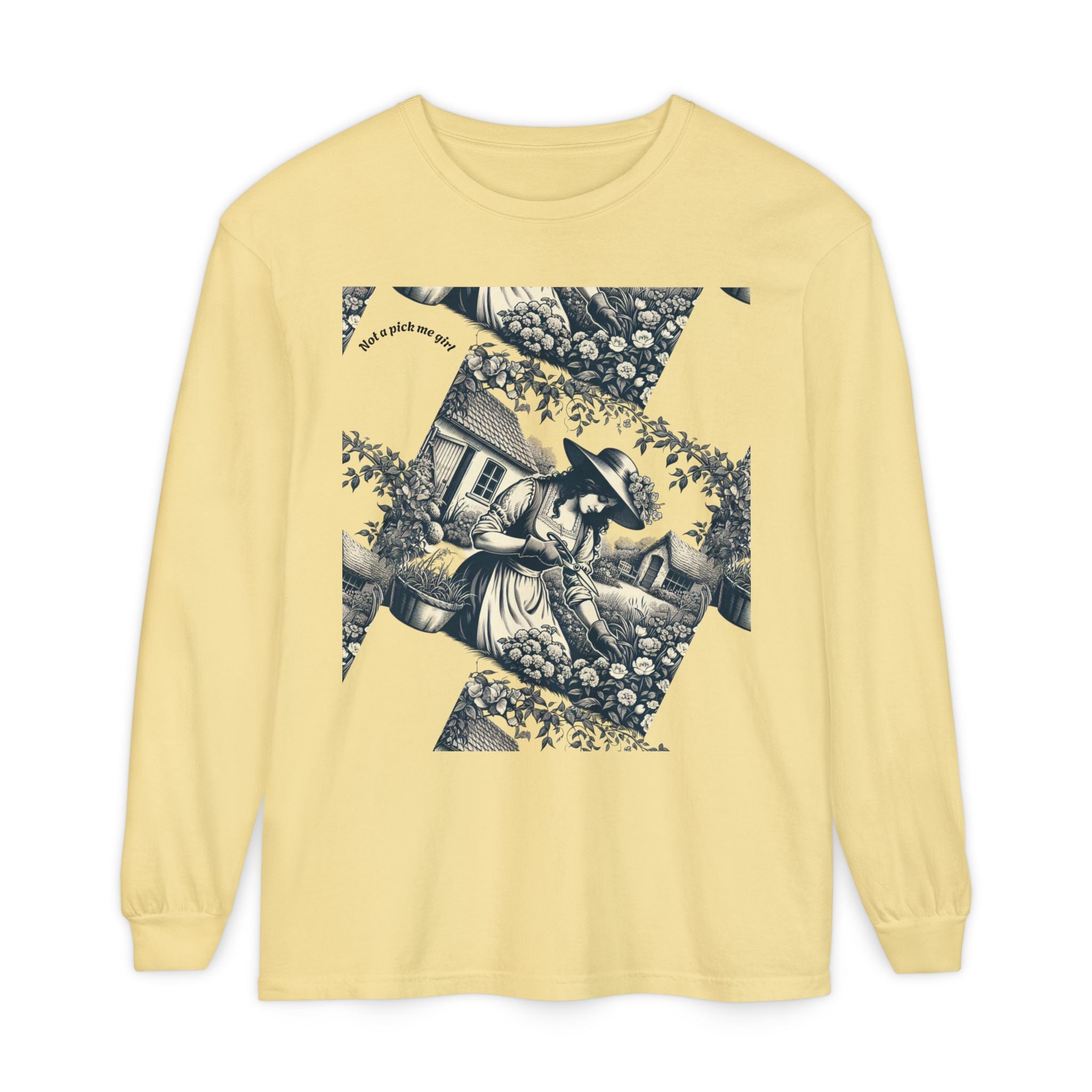 Gardening Art Long Sleeve Tee, Unisex Vintage Style Shirt, Floral Gift for Plant Lovers, Casual Fall Outfit, Eco-Friendly Clothing