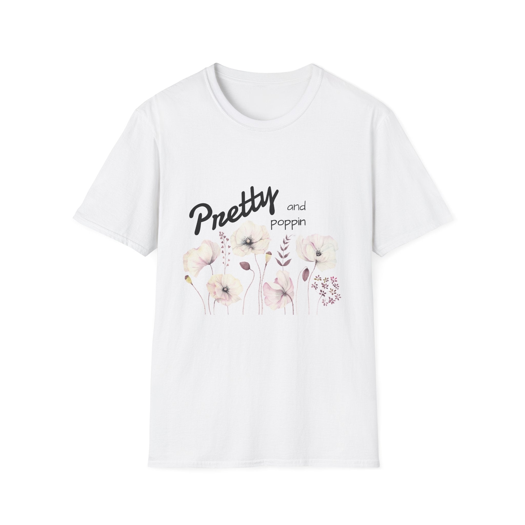 Floral Graphic Tee - 'Pretty and Poppin' Unisex Softstyle T-Shirt, Cute Casual Wear, Gift for Friends, Trendy Outfit, Spring Fashion