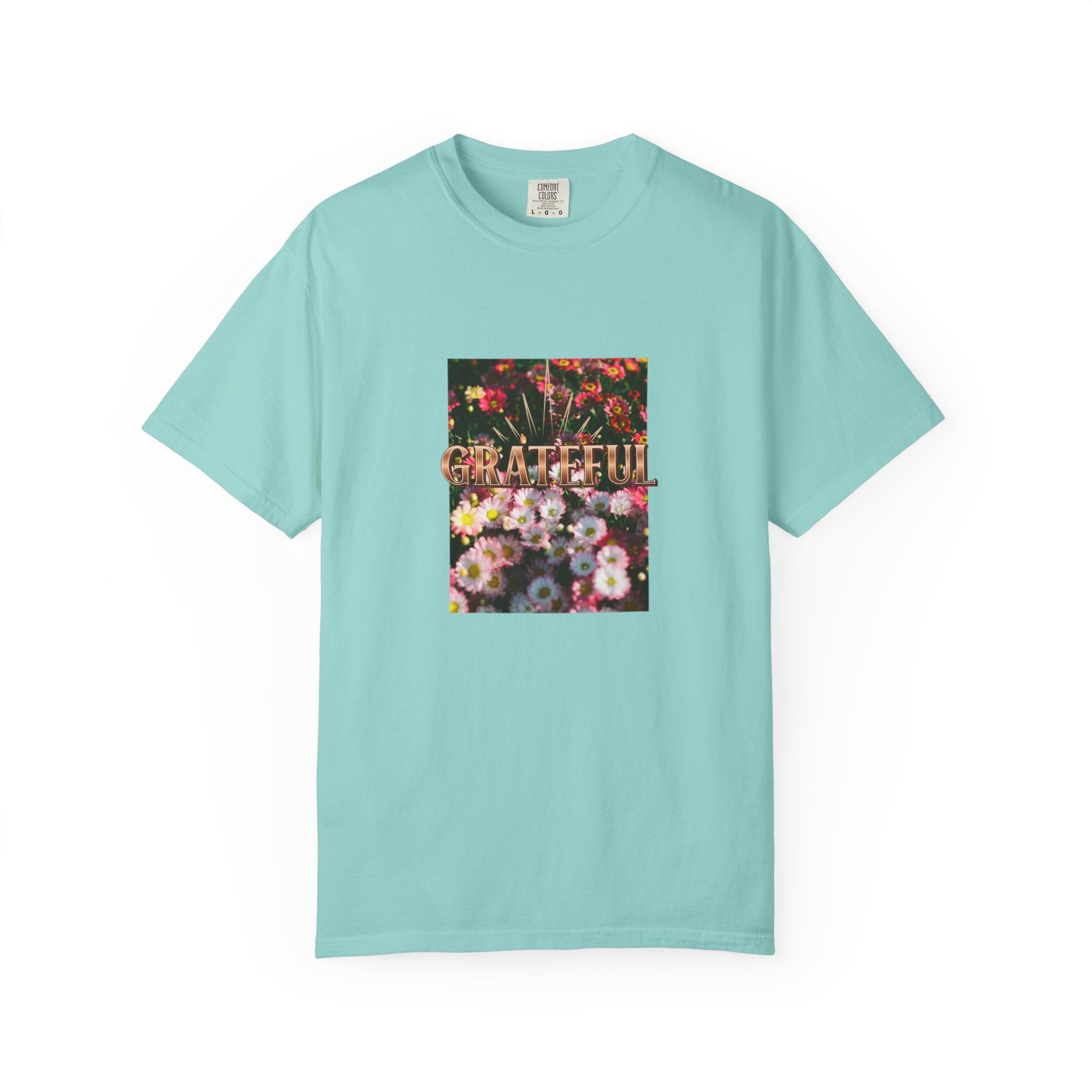 Unisex Garment-Dyed T-shirt with 'Grateful' Floral Design, Casual Gift, Boho Style, Birthday Wear, Positive Vibes