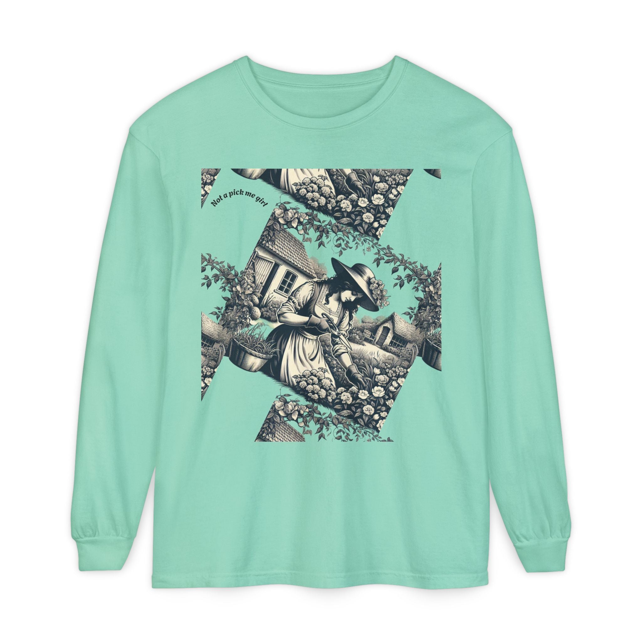 Gardening Art Long Sleeve Tee, Unisex Vintage Style Shirt, Floral Gift for Plant Lovers, Casual Fall Outfit, Eco-Friendly Clothing