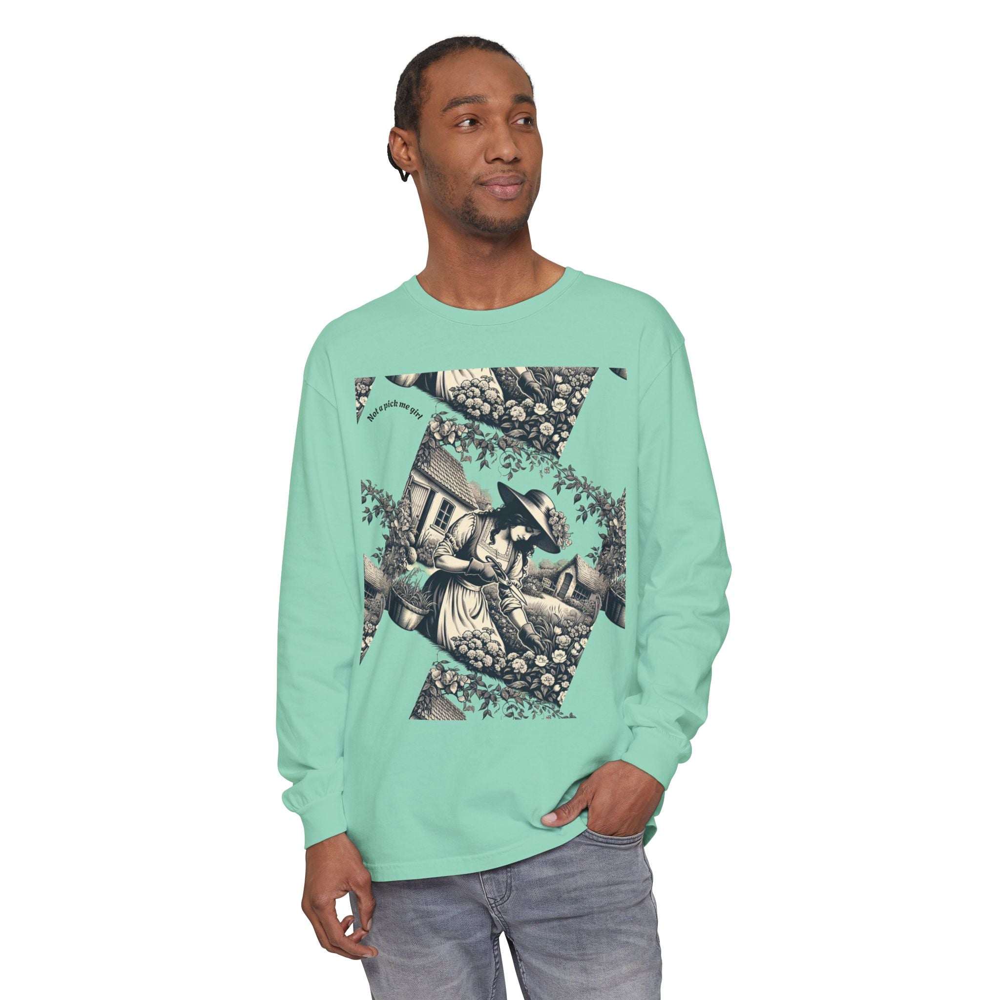 Gardening Art Long Sleeve Tee, Unisex Vintage Style Shirt, Floral Gift for Plant Lovers, Casual Fall Outfit, Eco-Friendly Clothing
