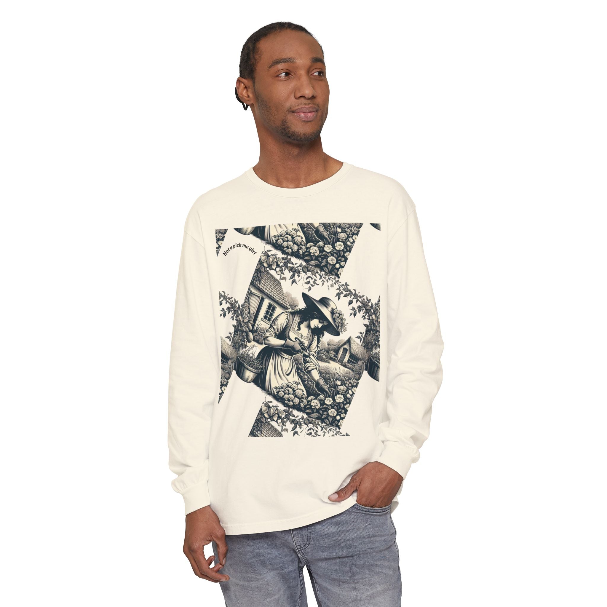 Gardening Art Long Sleeve Tee, Unisex Vintage Style Shirt, Floral Gift for Plant Lovers, Casual Fall Outfit, Eco-Friendly Clothing