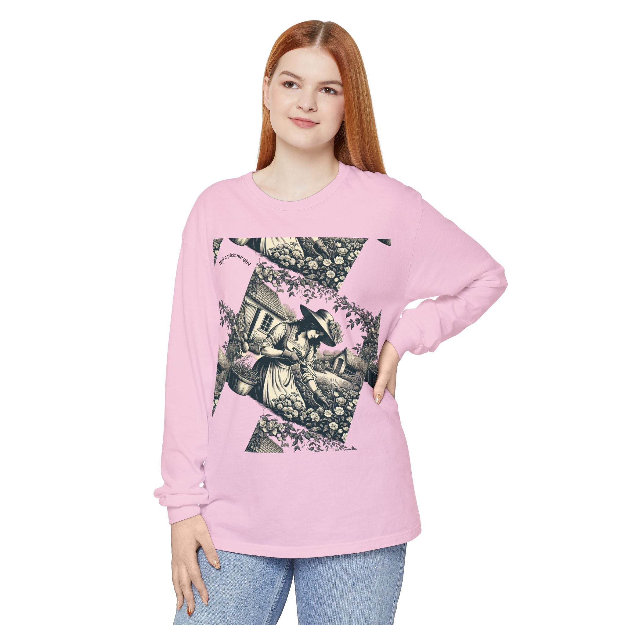 Gardening Art Long Sleeve Tee, Unisex Vintage Style Shirt, Floral Gift for Plant Lovers, Casual Fall Outfit, Eco-Friendly Clothing