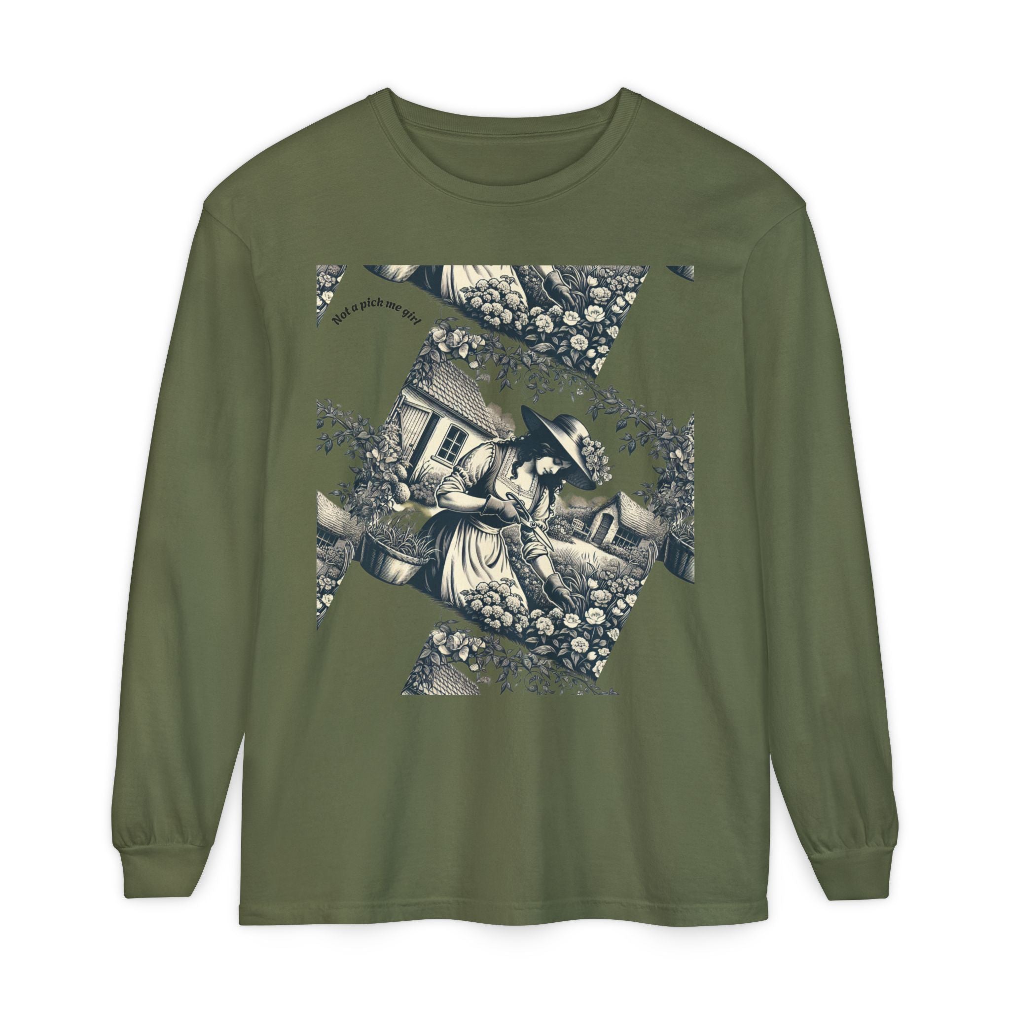 Gardening Art Long Sleeve Tee, Unisex Vintage Style Shirt, Floral Gift for Plant Lovers, Casual Fall Outfit, Eco-Friendly Clothing