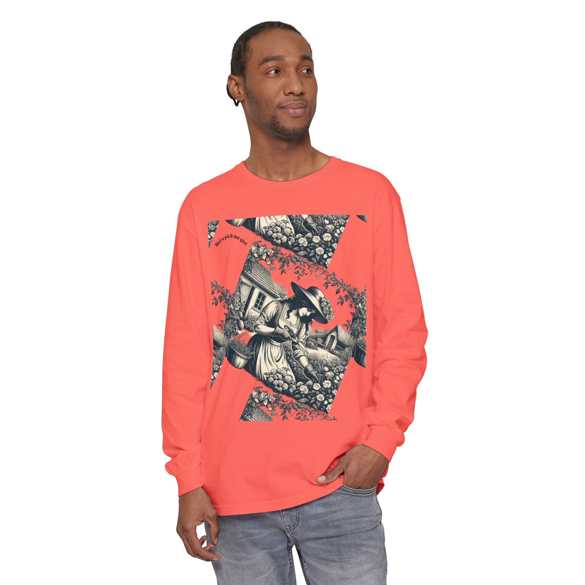 Gardening Art Long Sleeve Tee, Unisex Vintage Style Shirt, Floral Gift for Plant Lovers, Casual Fall Outfit, Eco-Friendly Clothing