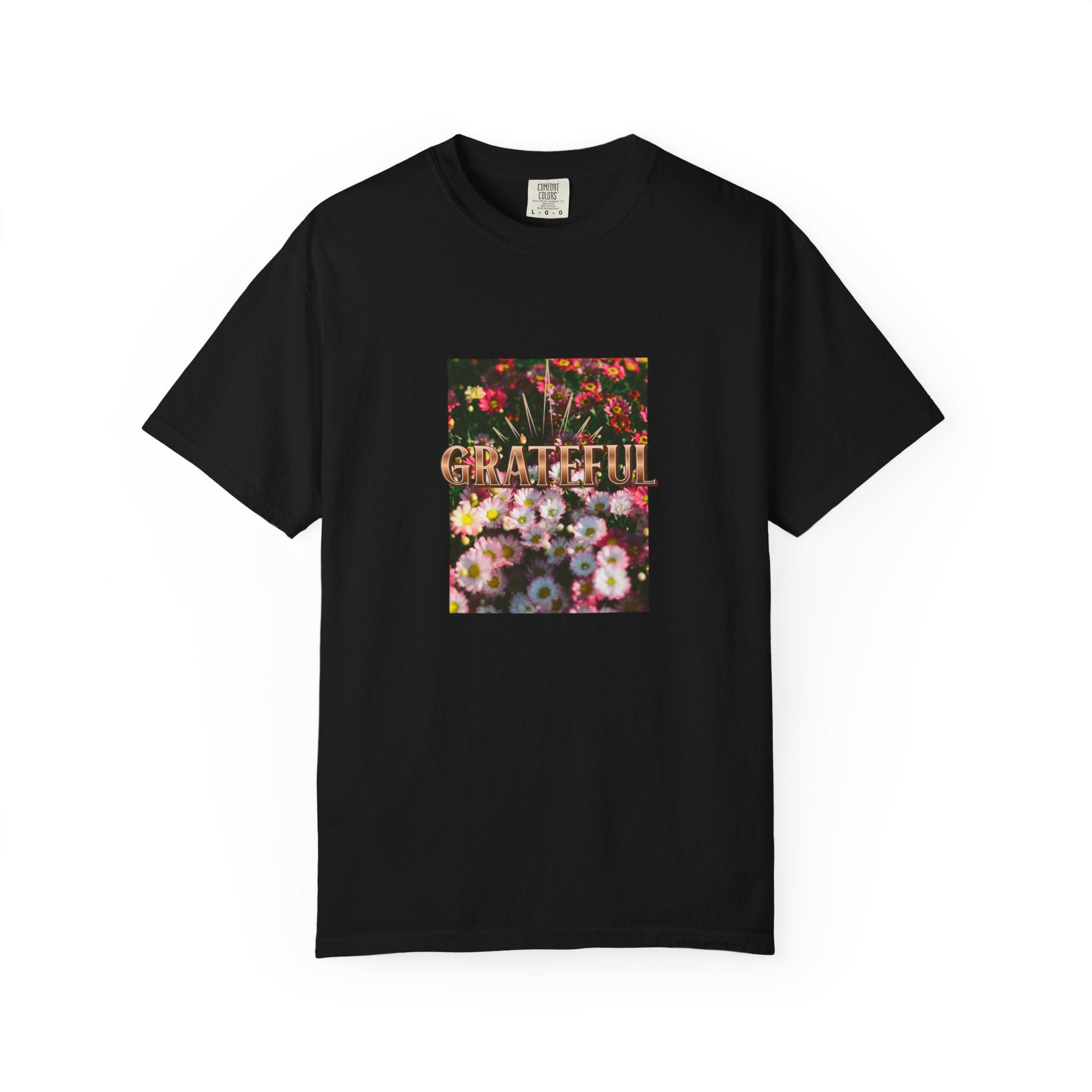 Unisex Garment-Dyed T-shirt with 'Grateful' Floral Design, Casual Gift, Boho Style, Birthday Wear, Positive Vibes