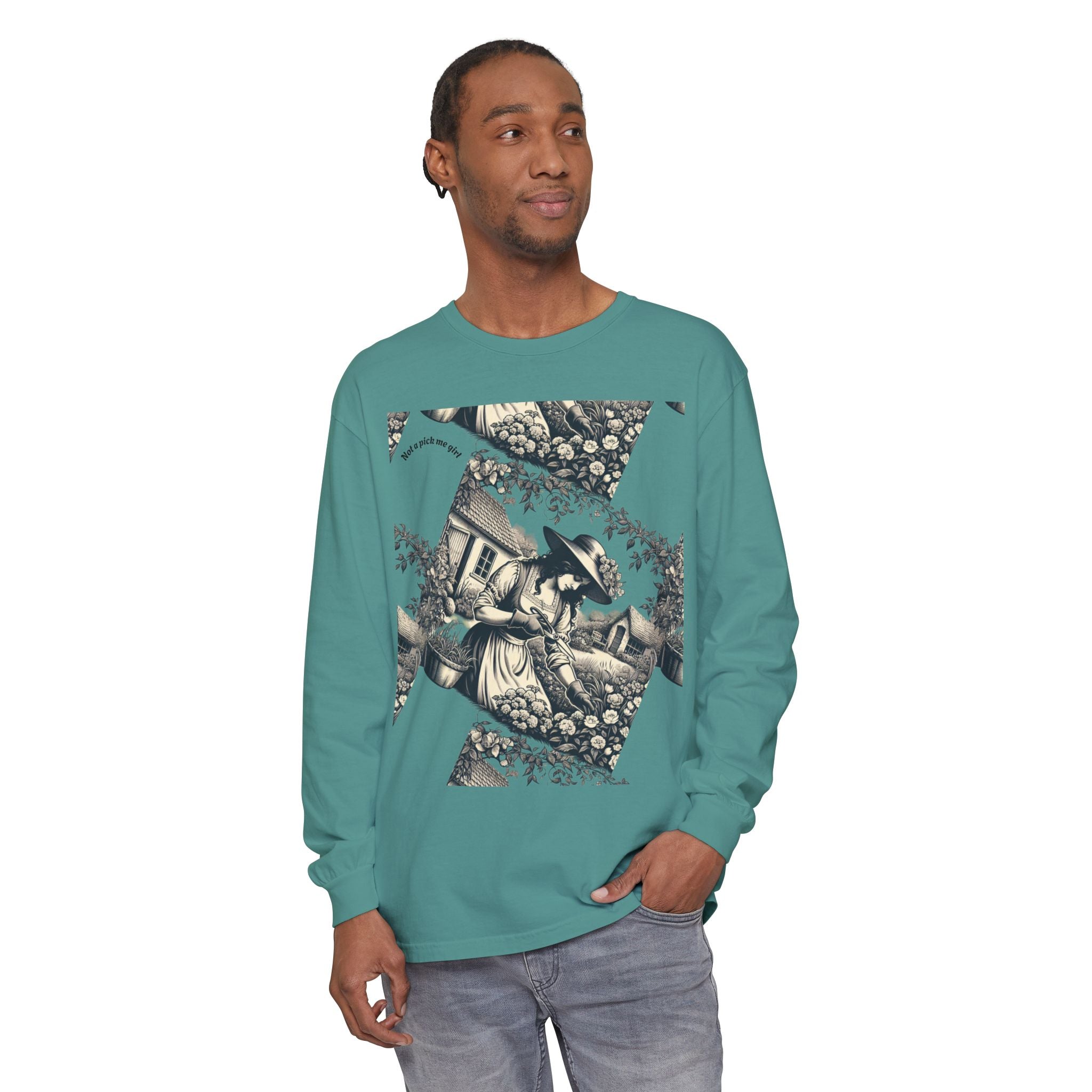 Gardening Art Long Sleeve Tee, Unisex Vintage Style Shirt, Floral Gift for Plant Lovers, Casual Fall Outfit, Eco-Friendly Clothing