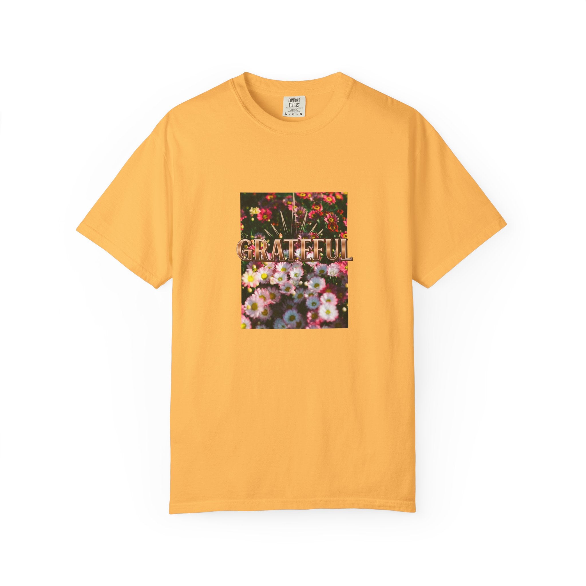 Unisex Garment-Dyed T-shirt with 'Grateful' Floral Design, Casual Gift, Boho Style, Birthday Wear, Positive Vibes
