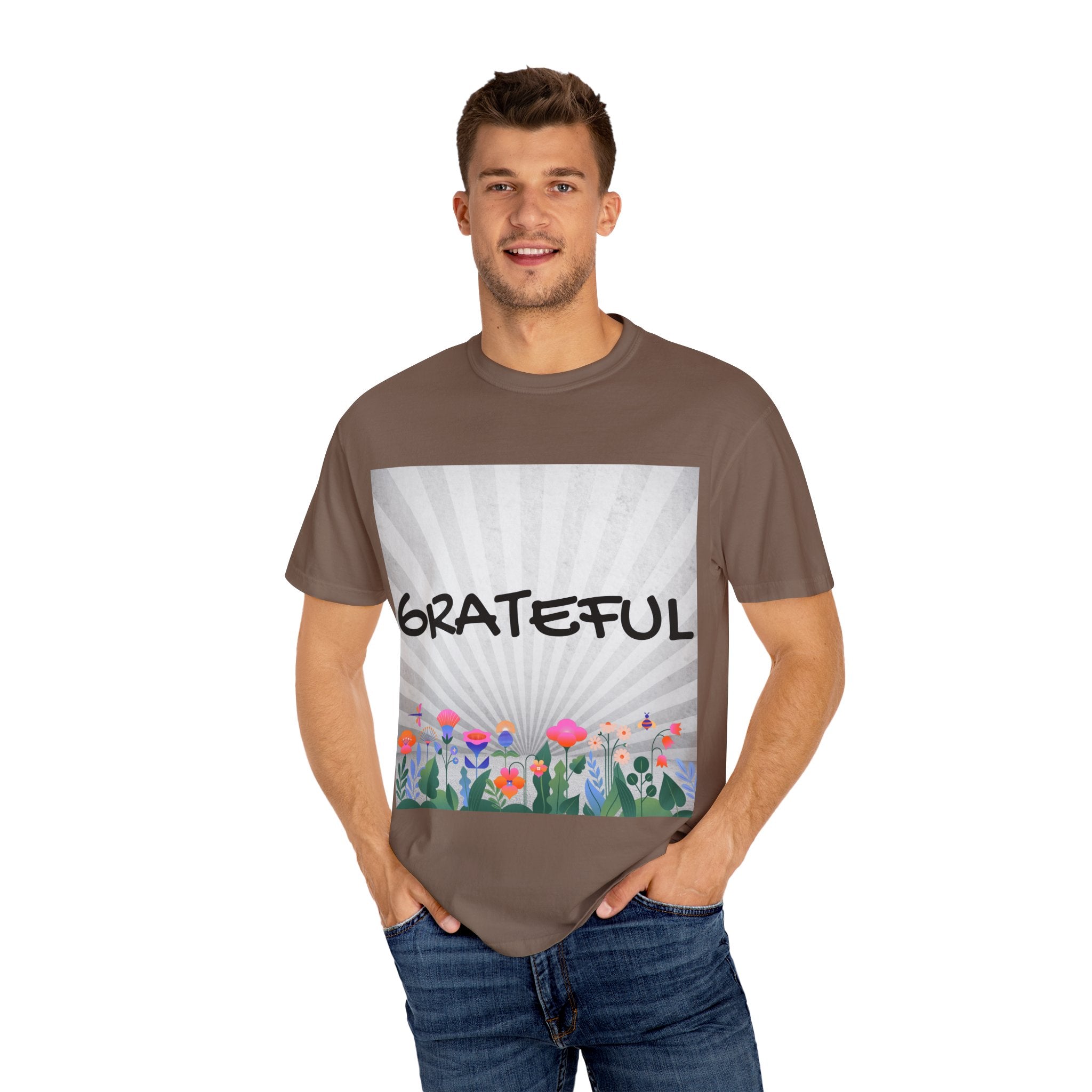 Grateful Floral T-Shirt, Positive Vibe Tee, Gift for Friends, Motivational Apparel, Spring or Summer Style