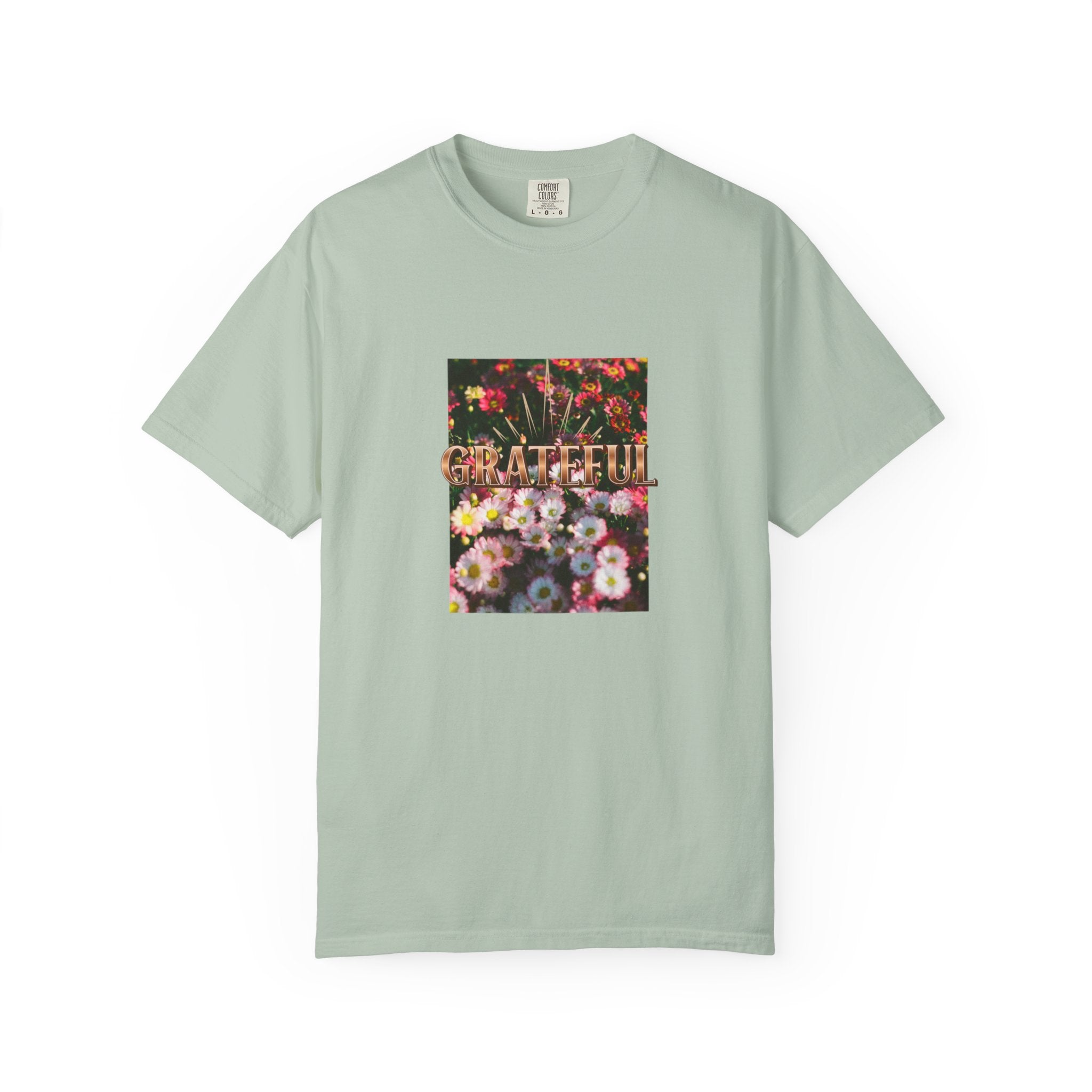 Unisex Garment-Dyed T-shirt with 'Grateful' Floral Design, Casual Gift, Boho Style, Birthday Wear, Positive Vibes