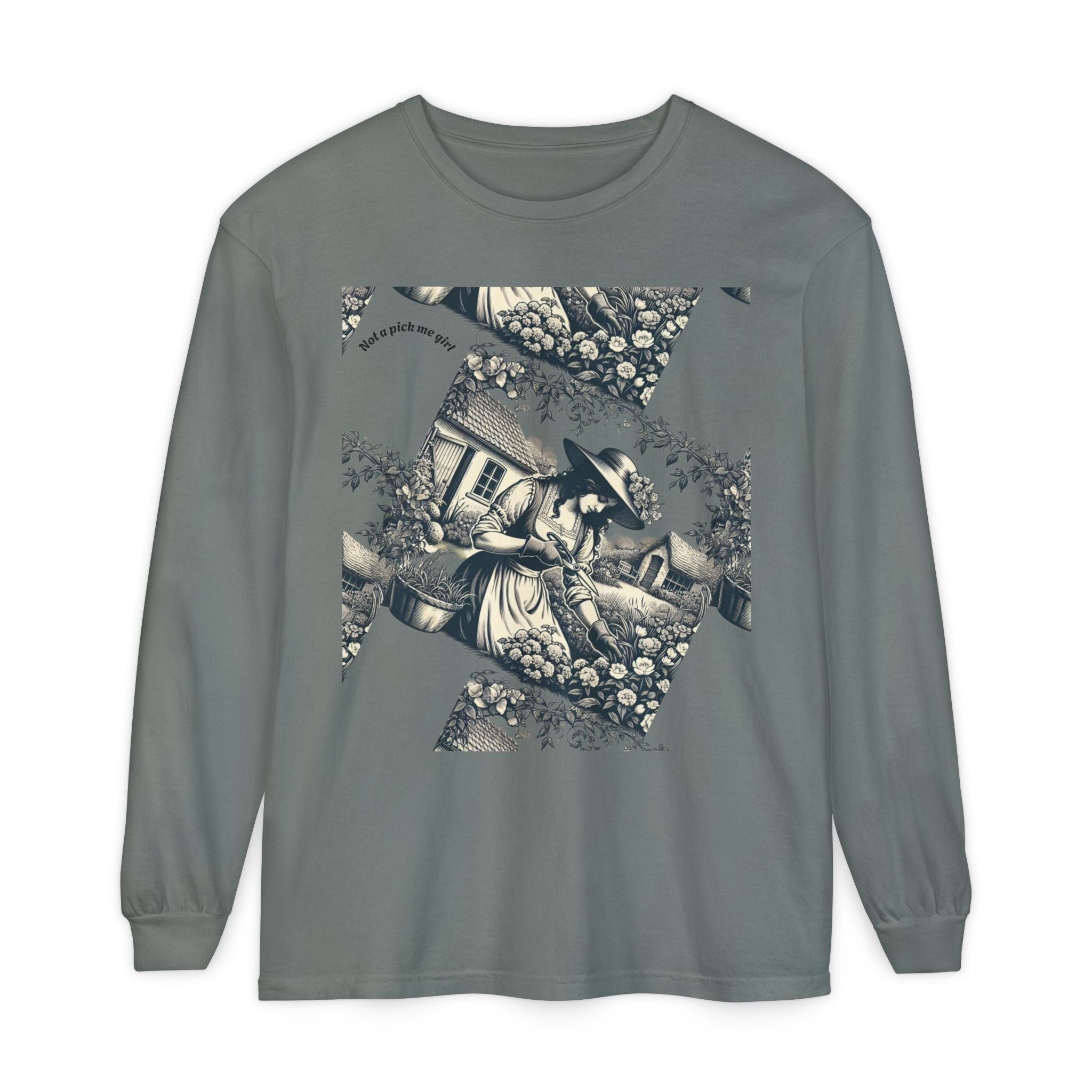 Gardening Art Long Sleeve Tee, Unisex Vintage Style Shirt, Floral Gift for Plant Lovers, Casual Fall Outfit, Eco-Friendly Clothing